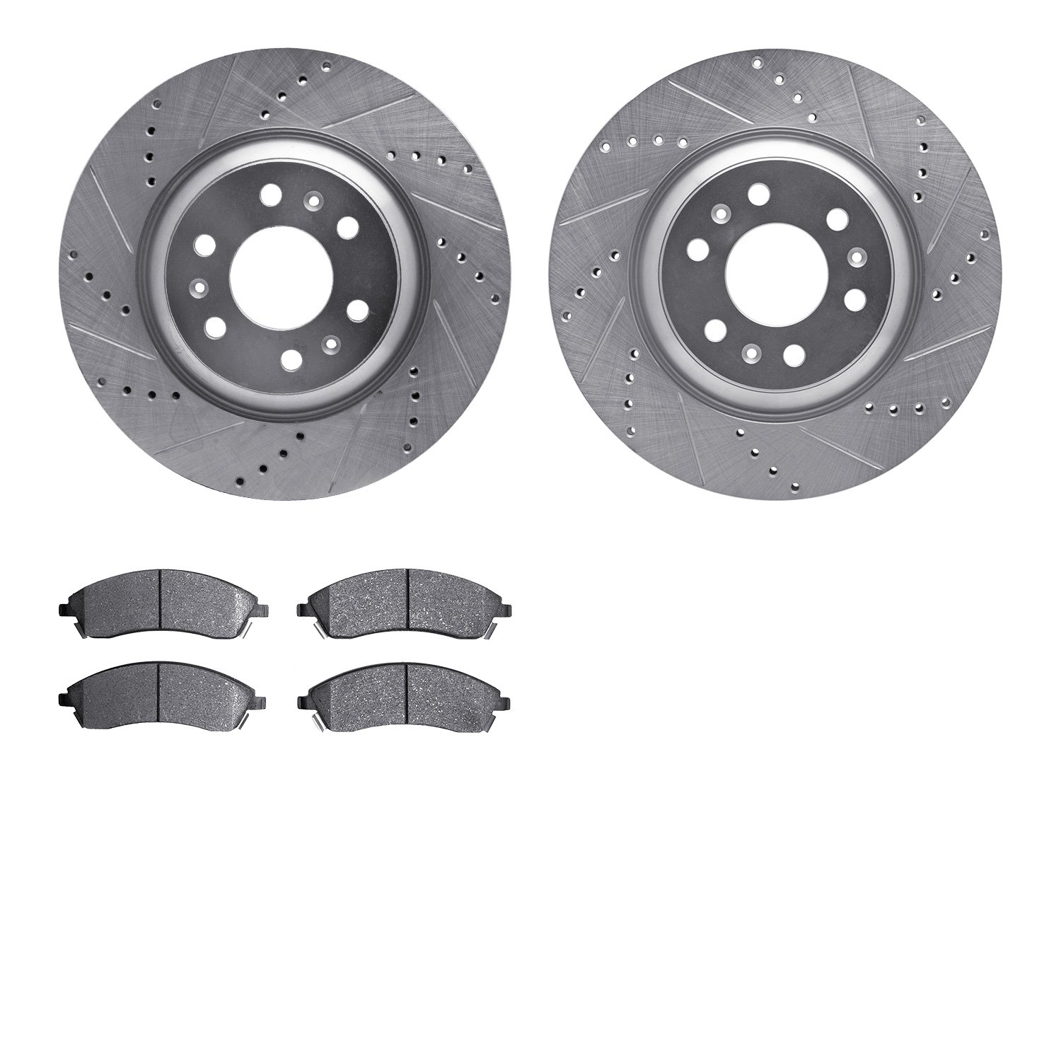 7302-46035 Drilled/Slotted Brake Rotor with 3000-Series Ceramic Brake Pads Kit [Silver], 2004-2009 GM, Position: Front