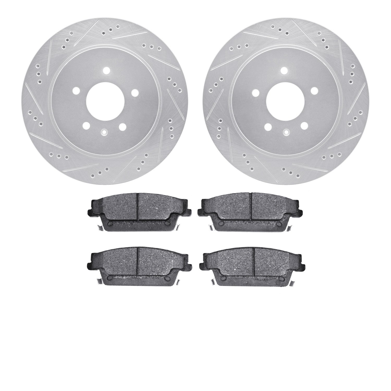 7302-46036 Drilled/Slotted Brake Rotor with 3000-Series Ceramic Brake Pads Kit [Silver], 2005-2011 GM, Position: Rear