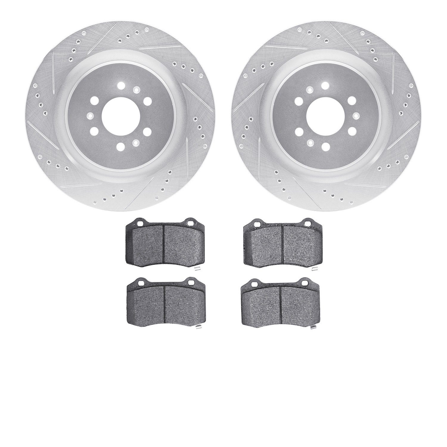 7302-46038 Drilled/Slotted Brake Rotor with 3000-Series Ceramic Brake Pads Kit [Silver], 2004-2011 GM, Position: Rear