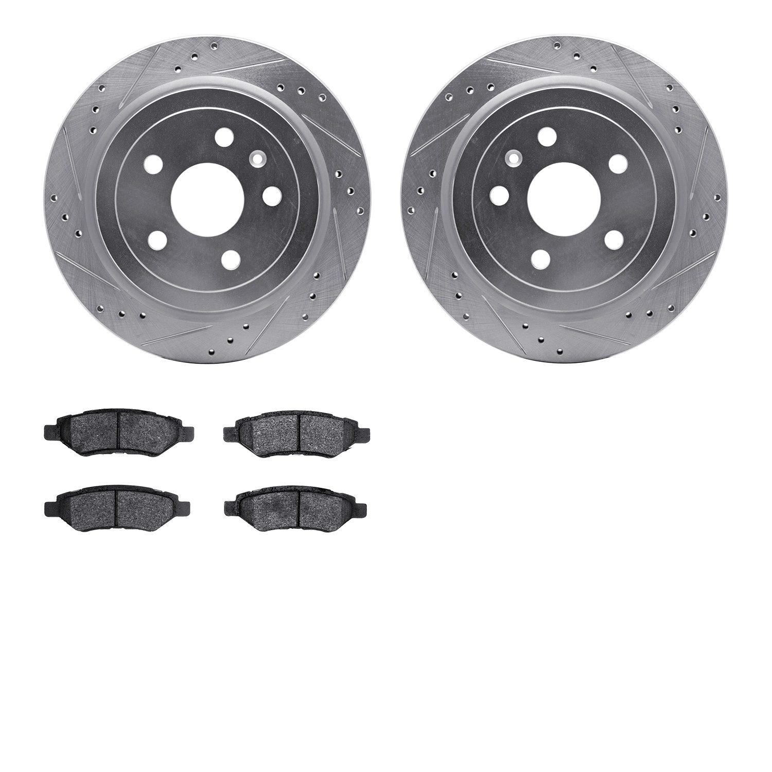 7302-46044 Drilled/Slotted Brake Rotor with 3000-Series Ceramic Brake Pads Kit [Silver], 2008-2015 GM, Position: Rear