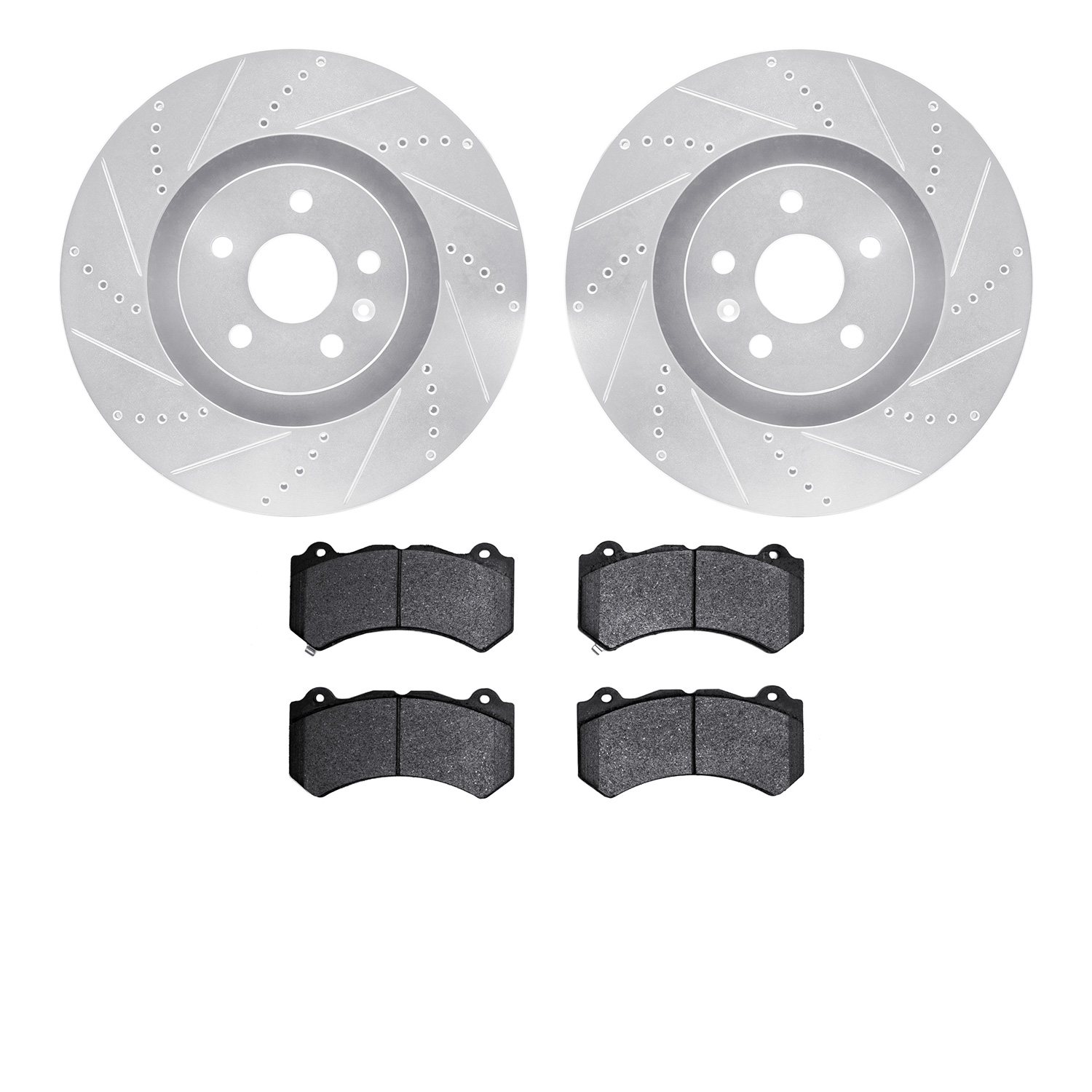 7302-46048 Drilled/Slotted Brake Rotor with 3000-Series Ceramic Brake Pads Kit [Silver], 2009-2015 GM, Position: Front