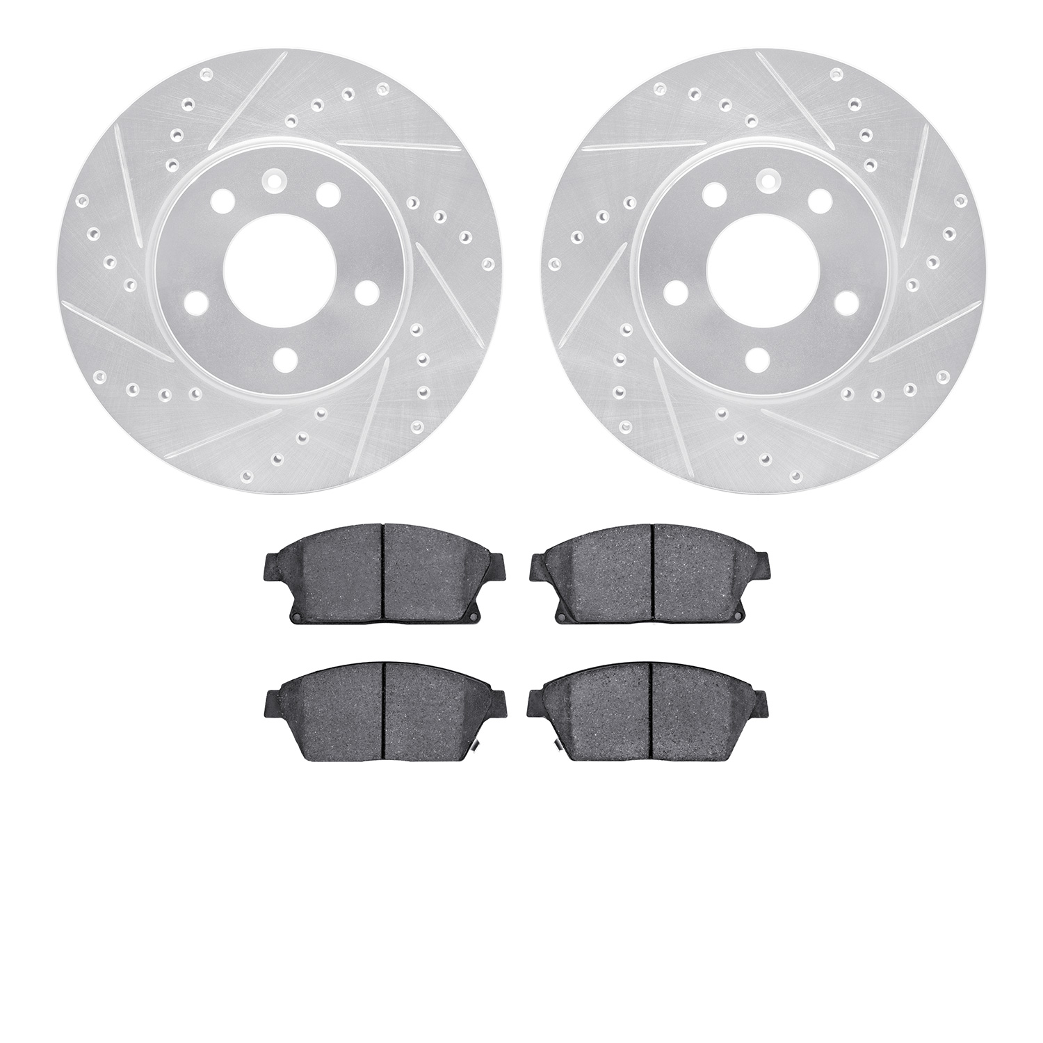 7302-46051 Drilled/Slotted Brake Rotor with 3000-Series Ceramic Brake Pads Kit [Silver], 2013-2019 GM, Position: Front