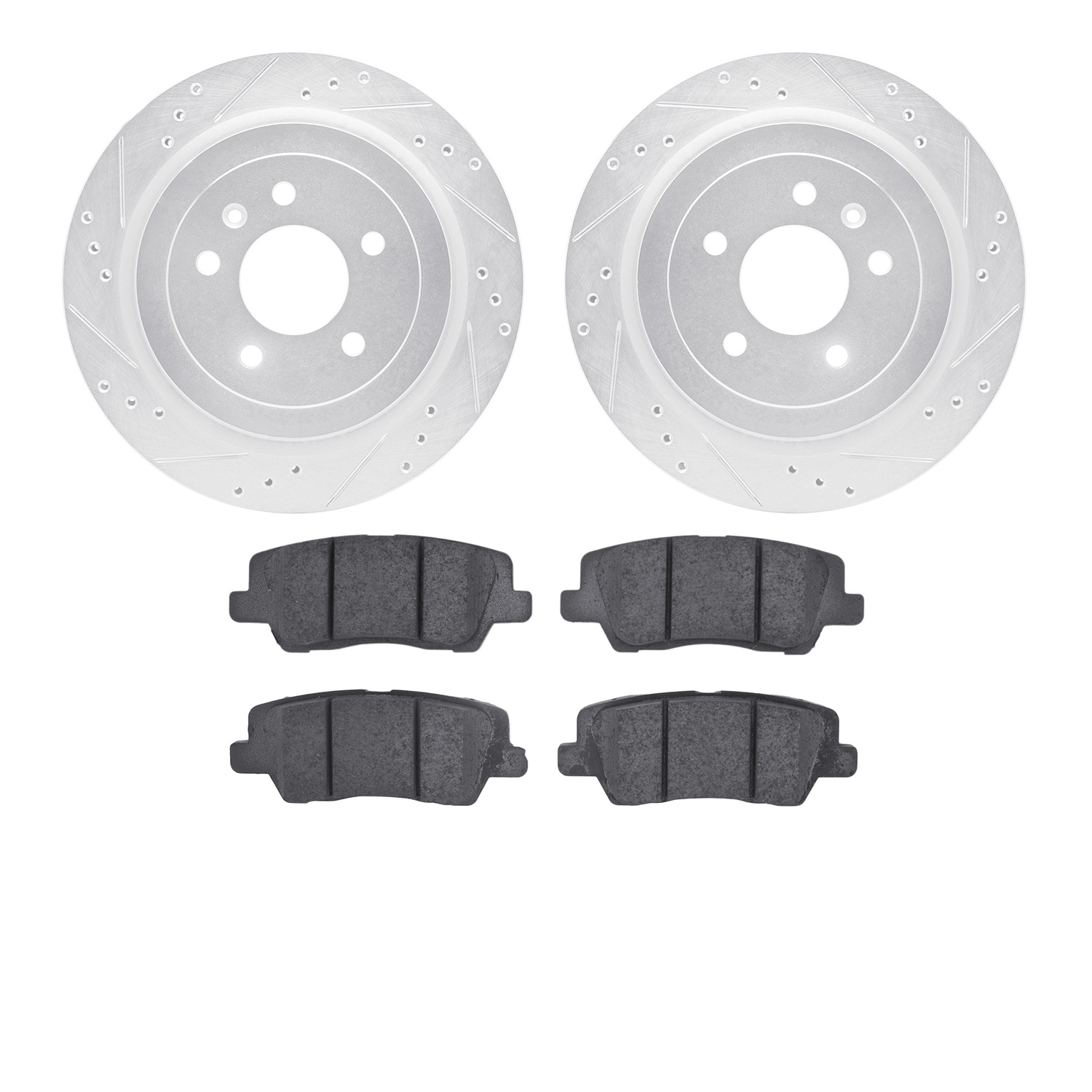 7302-46053 Drilled/Slotted Brake Rotor with 3000-Series Ceramic Brake Pads Kit [Silver], 2013-2019 GM, Position: Rear