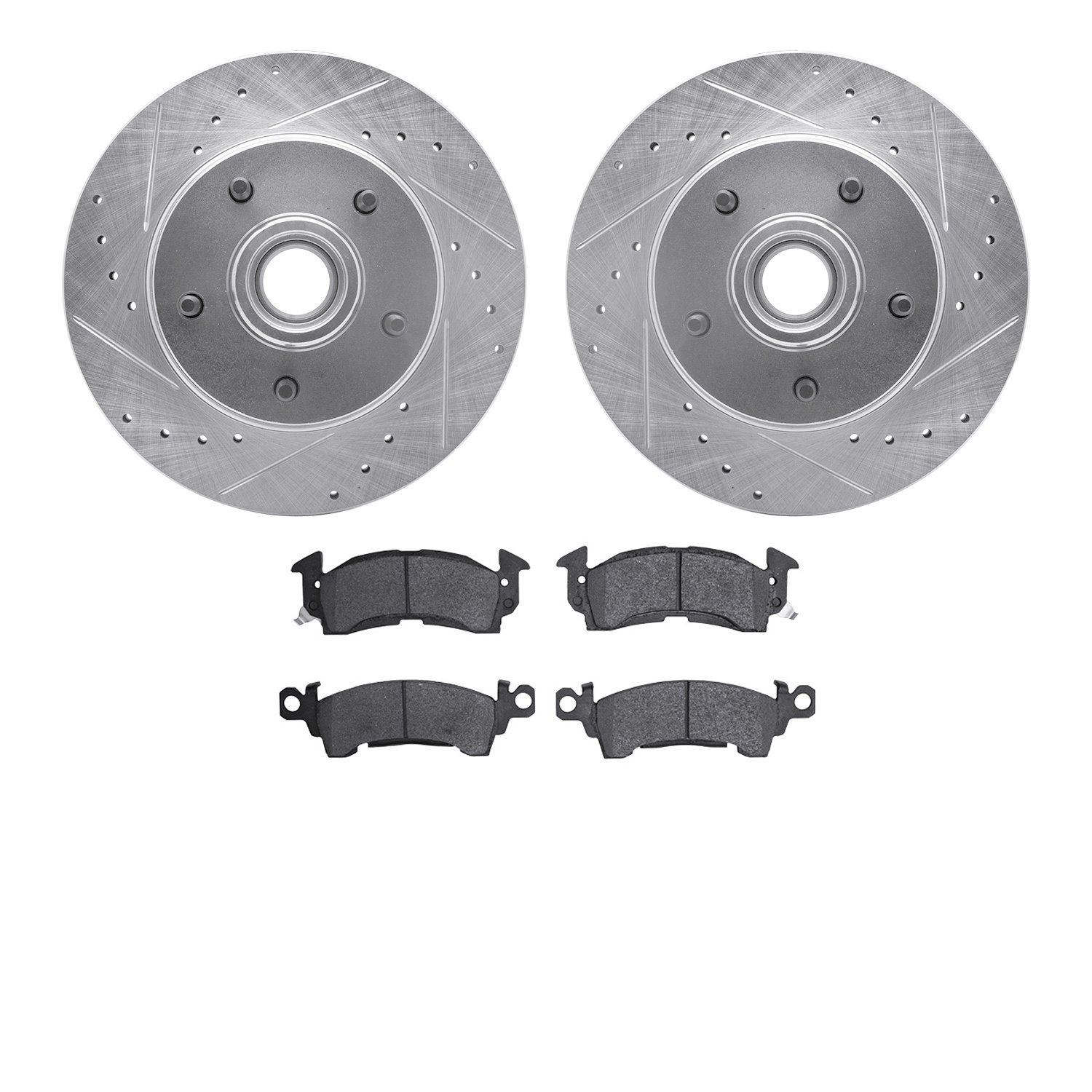 7302-47002 Drilled/Slotted Brake Rotor with 3000-Series Ceramic Brake Pads Kit [Silver], 1970-1981 GM, Position: Front