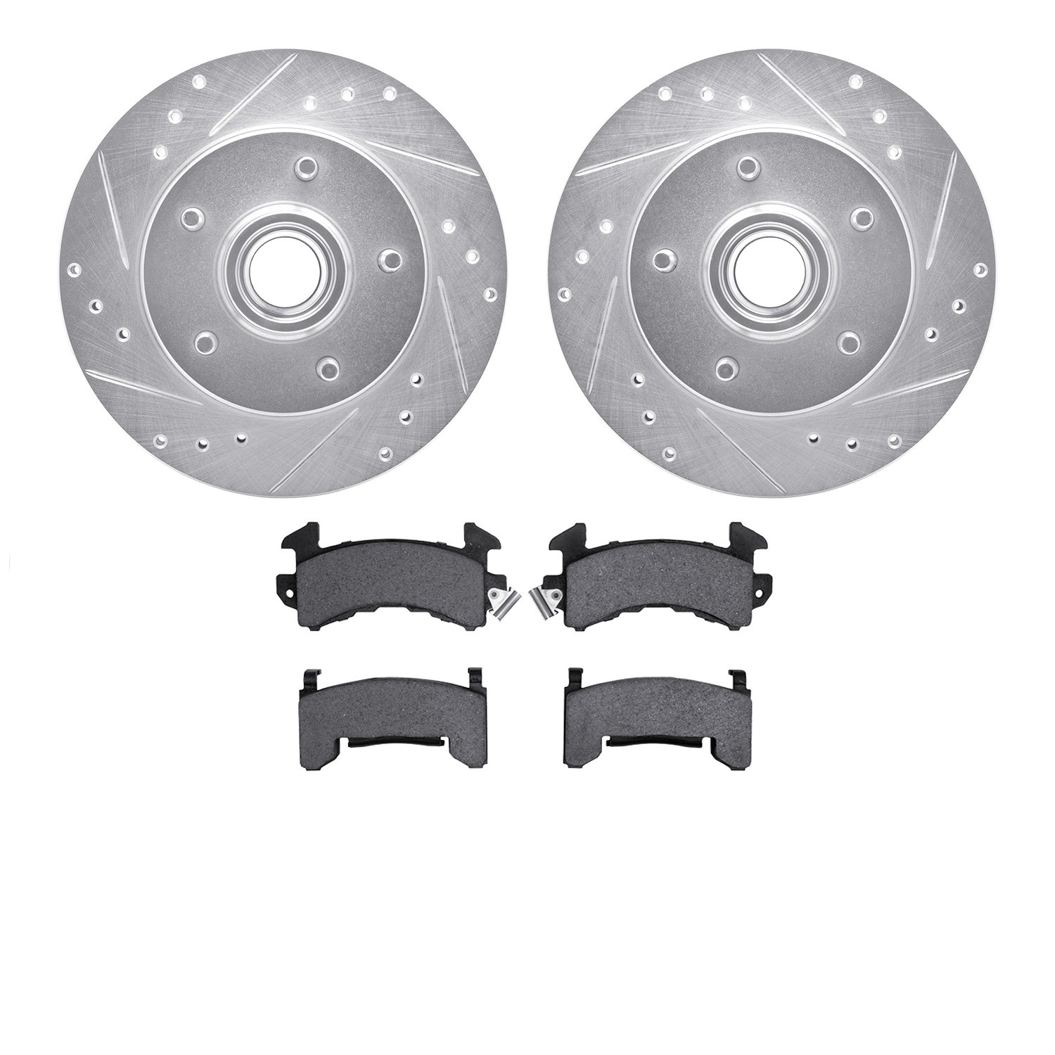 7302-47005 Drilled/Slotted Brake Rotor with 3000-Series Ceramic Brake Pads Kit [Silver], 1979-1981 GM, Position: Front