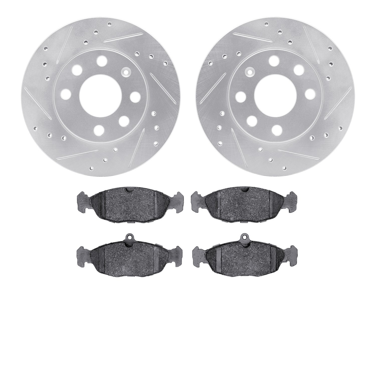 7302-47008 Drilled/Slotted Brake Rotor with 3000-Series Ceramic Brake Pads Kit [Silver], 1994-2010 GM, Position: Front