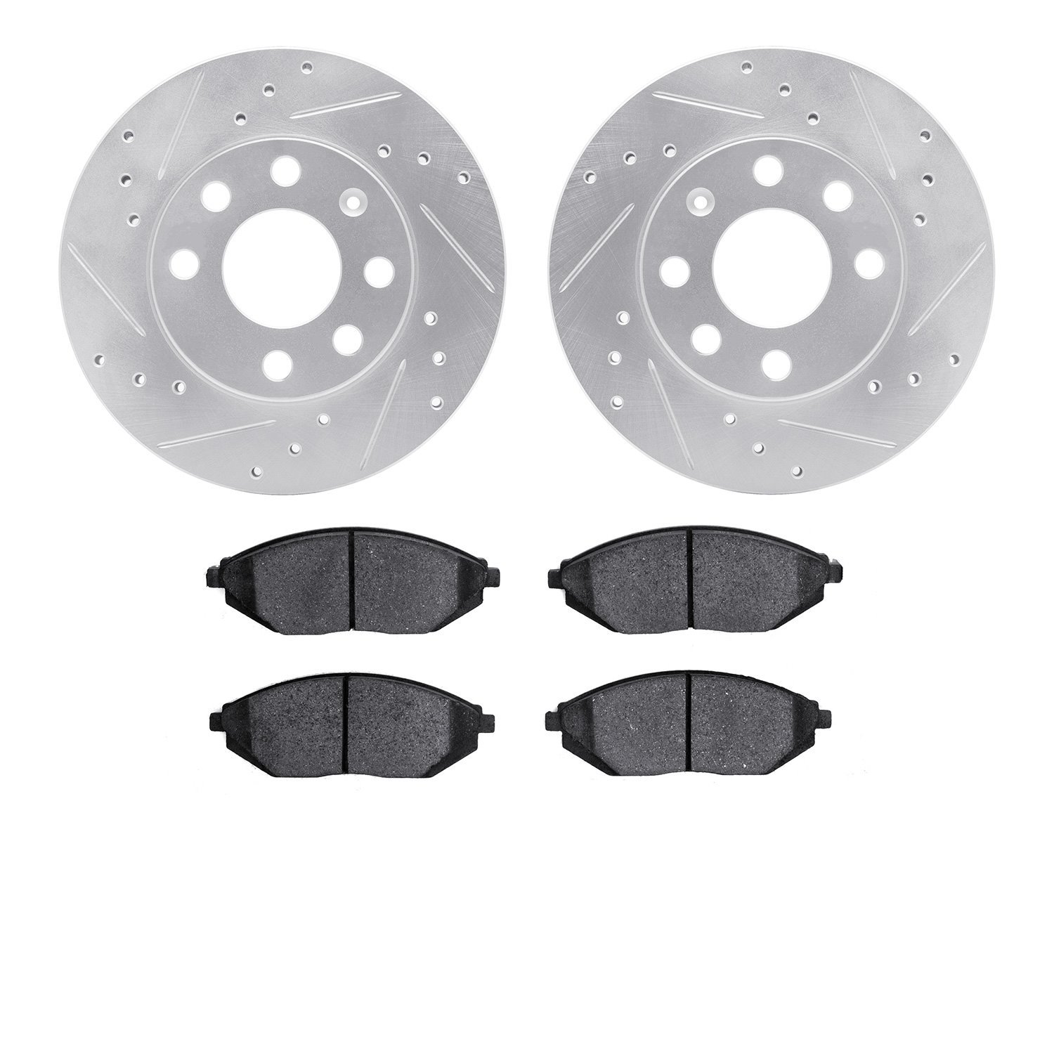 7302-47010 Drilled/Slotted Brake Rotor with 3000-Series Ceramic Brake Pads Kit [Silver], 2011-2019 GM, Position: Front