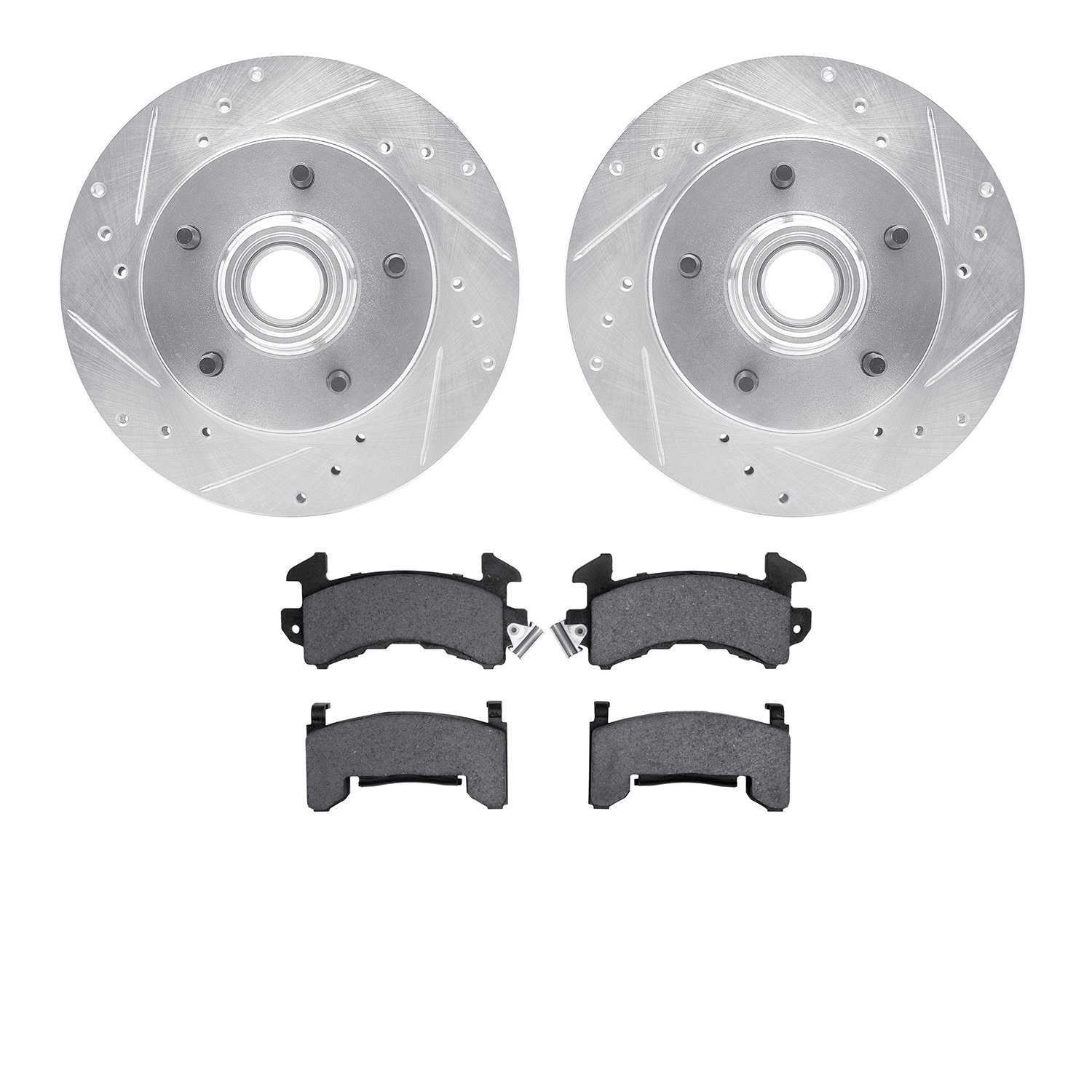 7302-47015 Drilled/Slotted Brake Rotor with 3000-Series Ceramic Brake Pads Kit [Silver], 1982-1995 GM, Position: Front