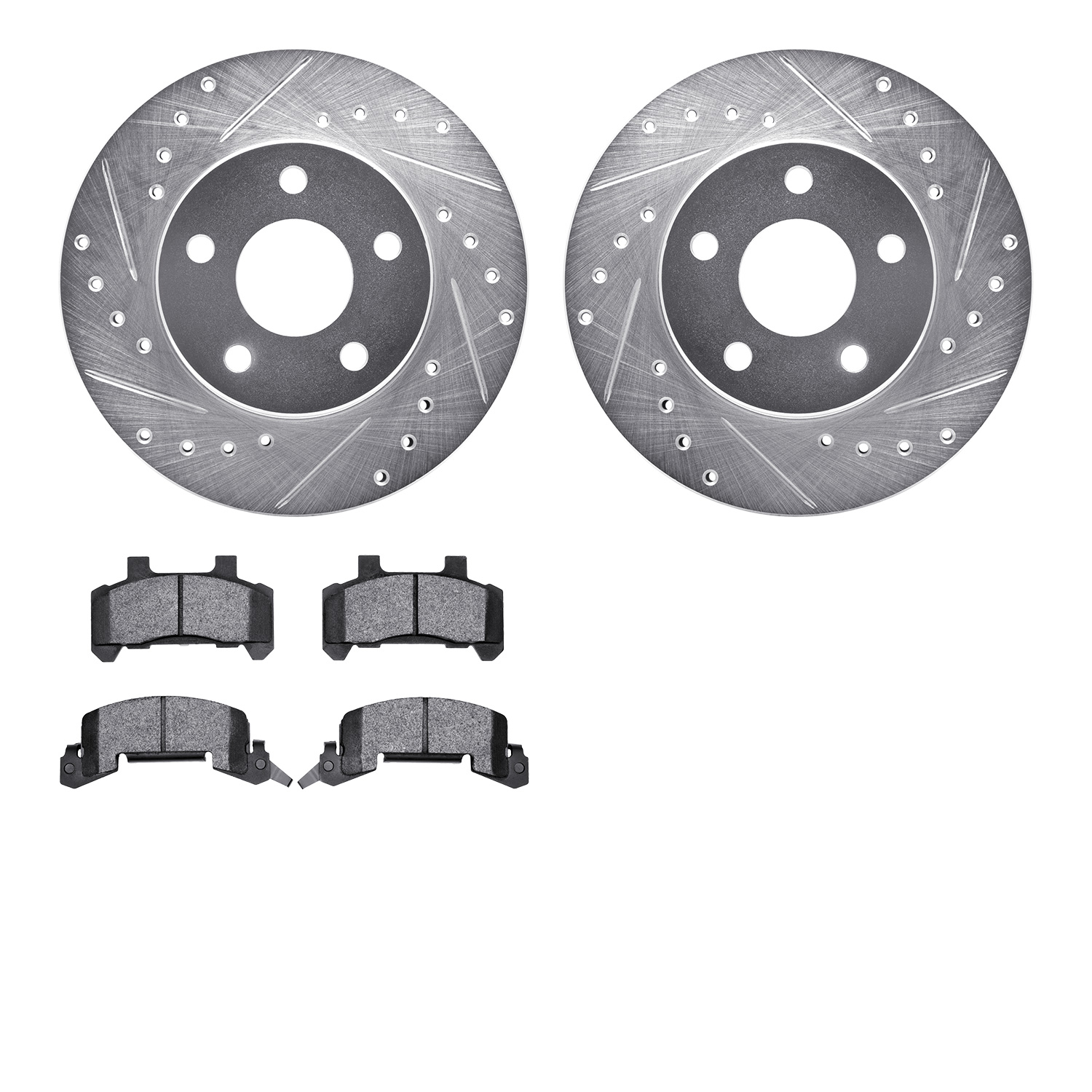 7302-47021 Drilled/Slotted Brake Rotor with 3000-Series Ceramic Brake Pads Kit [Silver], 1985-1991 GM, Position: Front