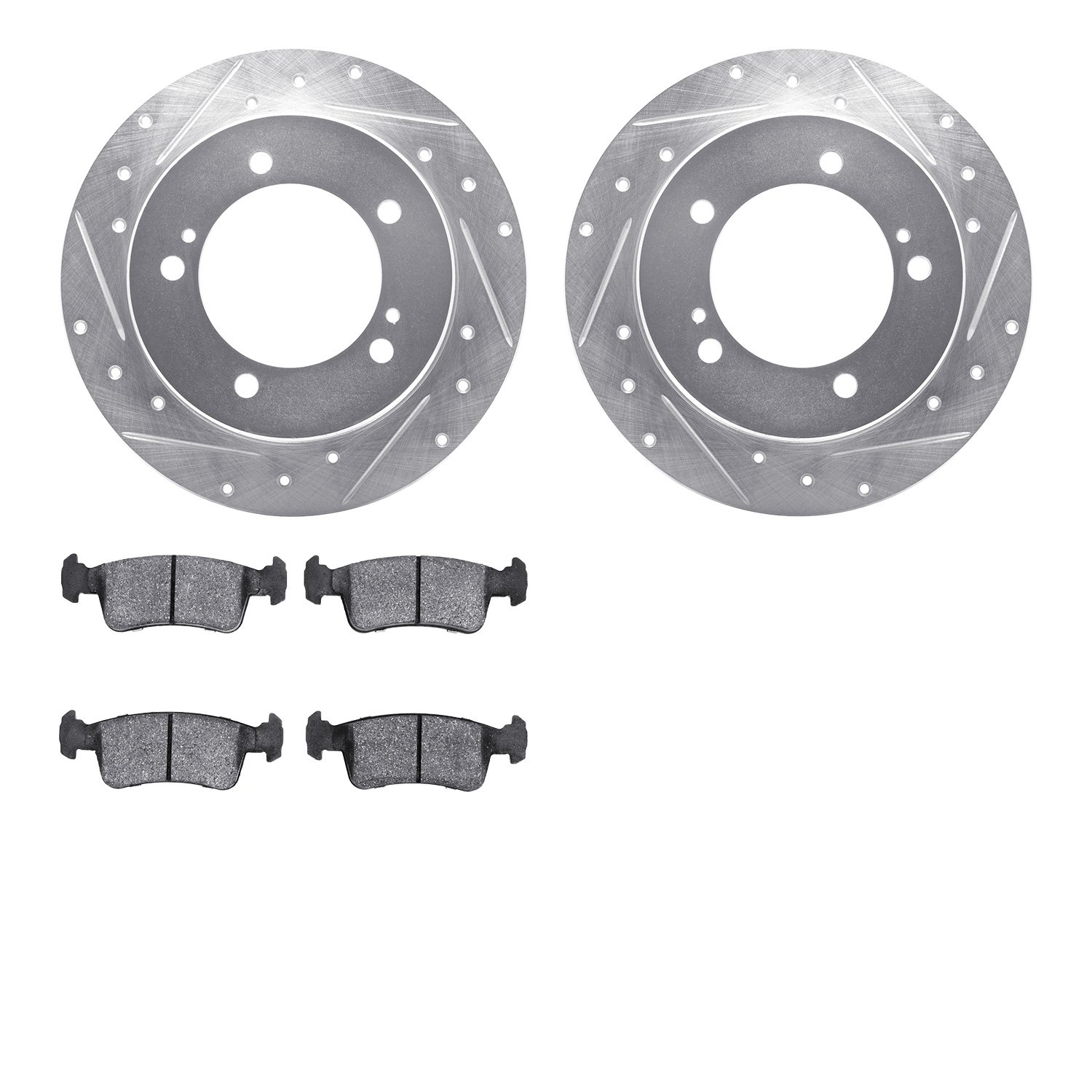 7302-47026 Drilled/Slotted Brake Rotor with 3000-Series Ceramic Brake Pads Kit [Silver], 1986-1994 Suzuki, Position: Front