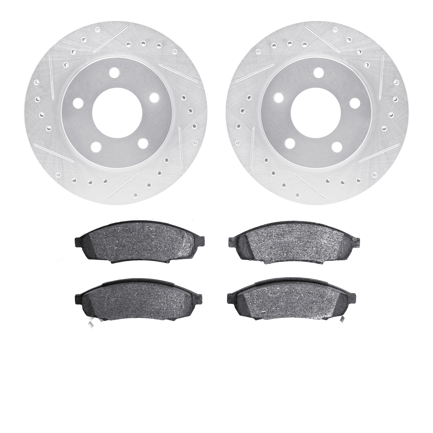 7302-47028 Drilled/Slotted Brake Rotor with 3000-Series Ceramic Brake Pads Kit [Silver], 1988-1996 GM, Position: Front