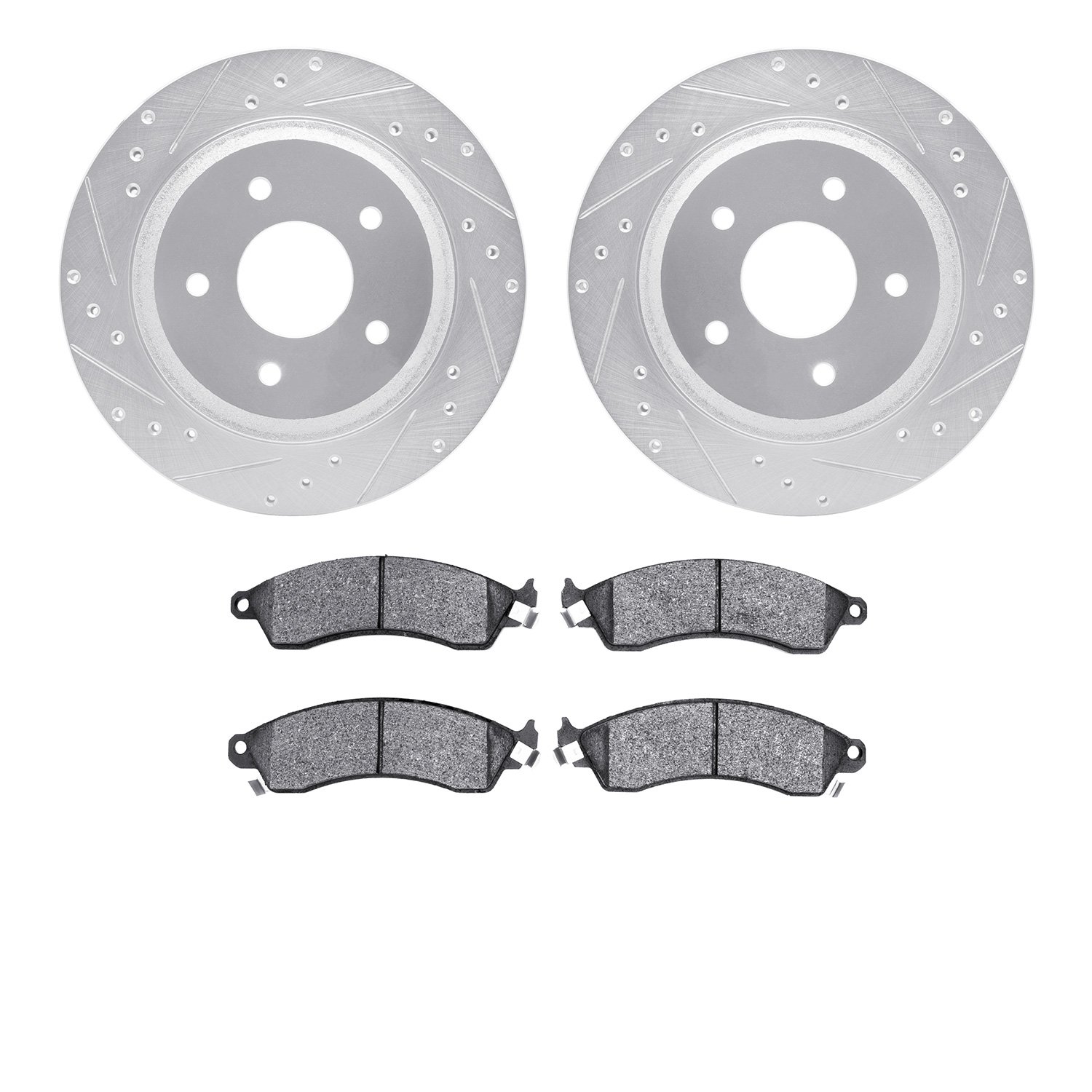 7302-47030 Drilled/Slotted Brake Rotor with 3000-Series Ceramic Brake Pads Kit [Silver], 1988-1994 GM, Position: Front