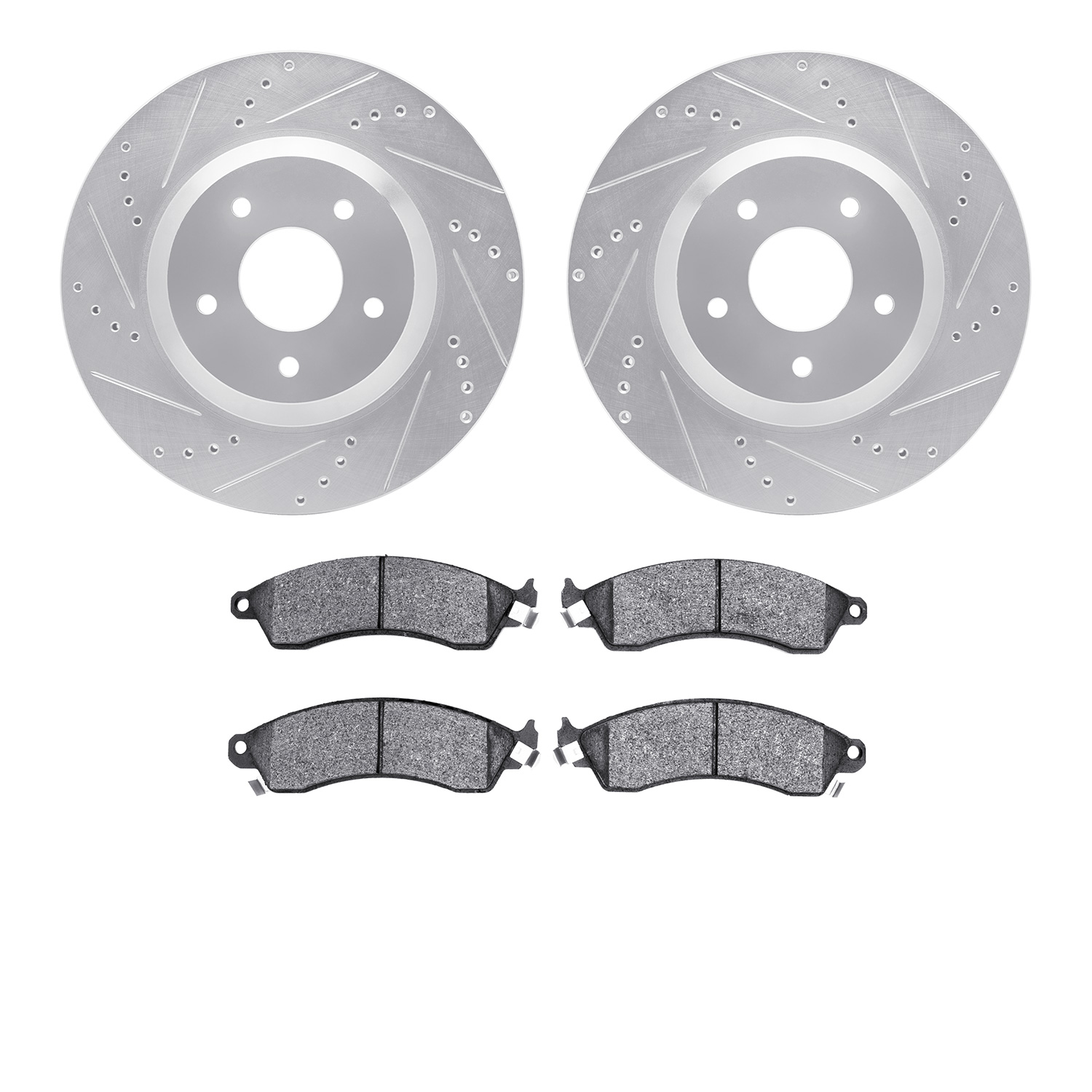 7302-47031 Drilled/Slotted Brake Rotor with 3000-Series Ceramic Brake Pads Kit [Silver], 1988-1996 GM, Position: Front