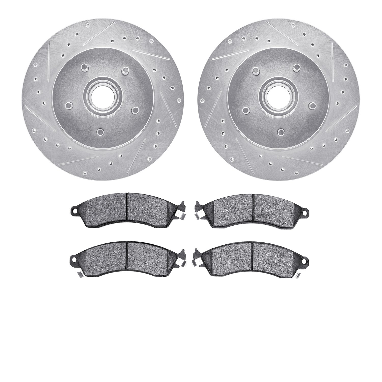 7302-47032 Drilled/Slotted Brake Rotor with 3000-Series Ceramic Brake Pads Kit [Silver], 1985-1992 GM, Position: Front