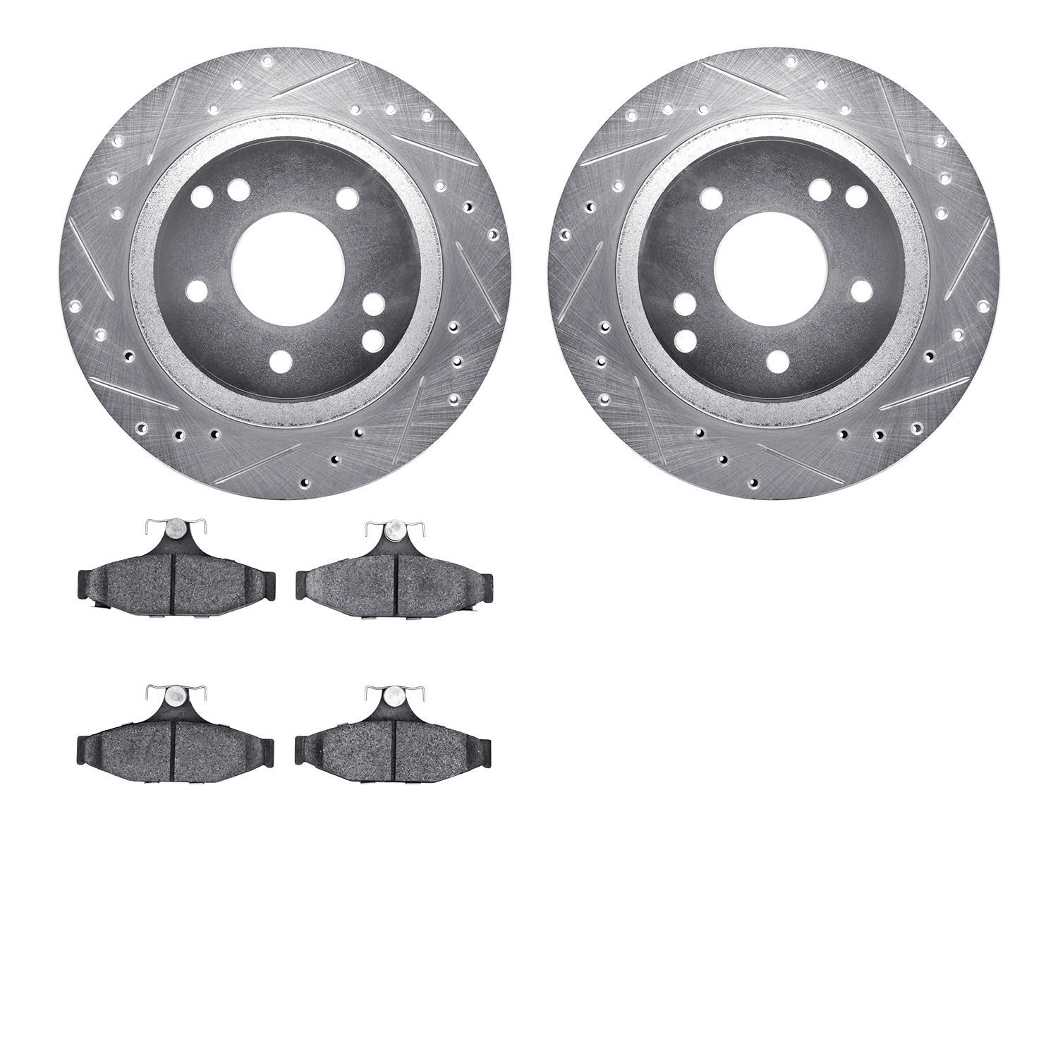 7302-47033 Drilled/Slotted Brake Rotor with 3000-Series Ceramic Brake Pads Kit [Silver], 1988-1996 GM, Position: Rear