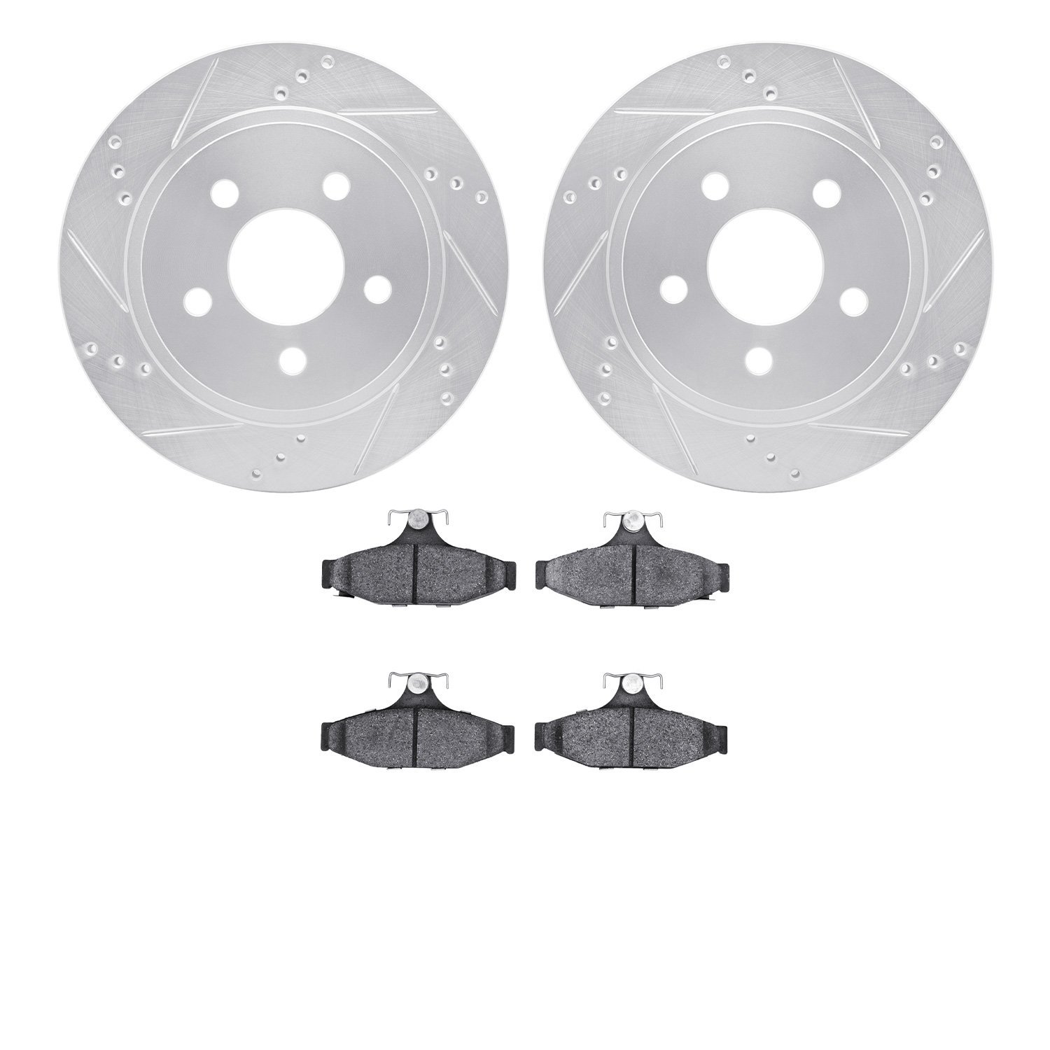 7302-47034 Drilled/Slotted Brake Rotor with 3000-Series Ceramic Brake Pads Kit [Silver], 1993-1997 GM, Position: Rear