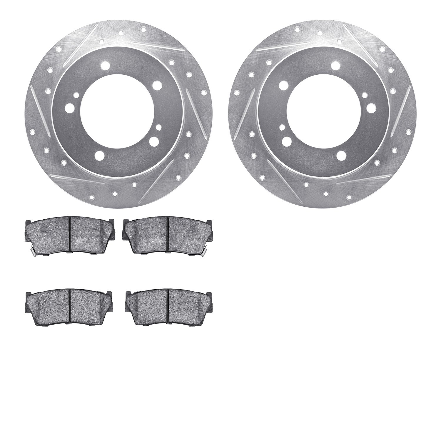 7302-47035 Drilled/Slotted Brake Rotor with 3000-Series Ceramic Brake Pads Kit [Silver], 1989-1998 GM, Position: Front