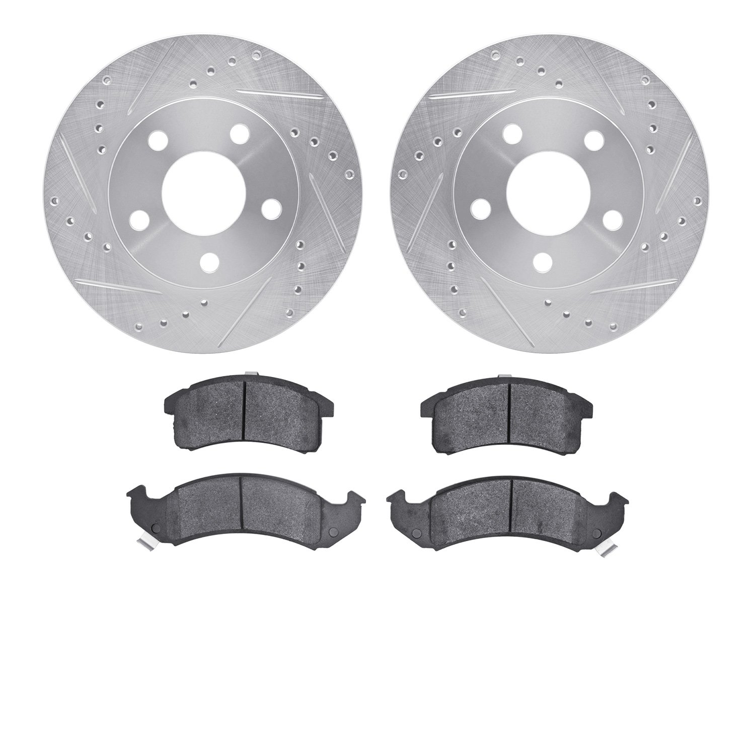 7302-47036 Drilled/Slotted Brake Rotor with 3000-Series Ceramic Brake Pads Kit [Silver], 1991-1993 GM, Position: Front