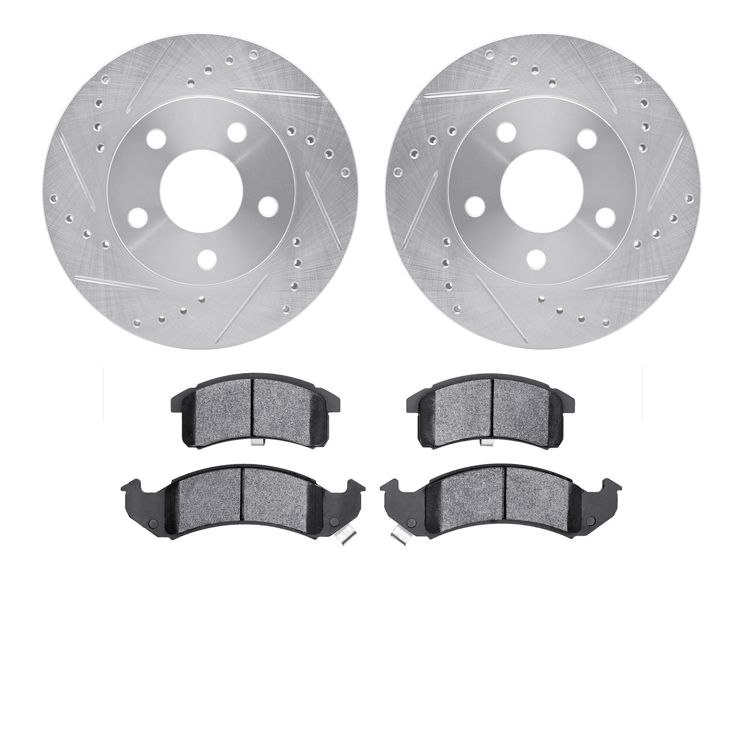 7302-47041 Drilled/Slotted Brake Rotor with 3000-Series Ceramic Brake Pads Kit [Silver], 1994-1997 GM, Position: Front