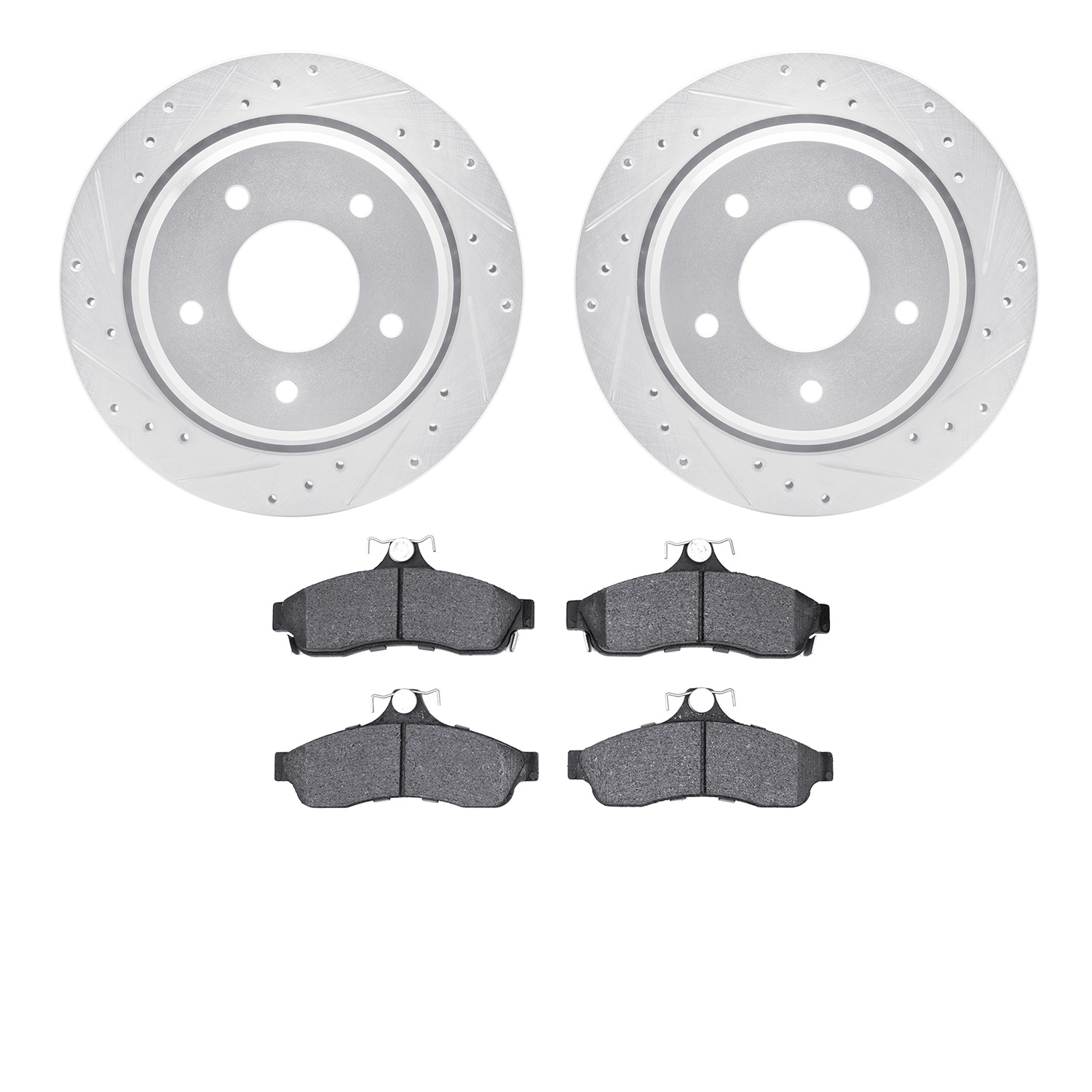 7302-47042 Drilled/Slotted Brake Rotor with 3000-Series Ceramic Brake Pads Kit [Silver], 1994-1996 GM, Position: Rear