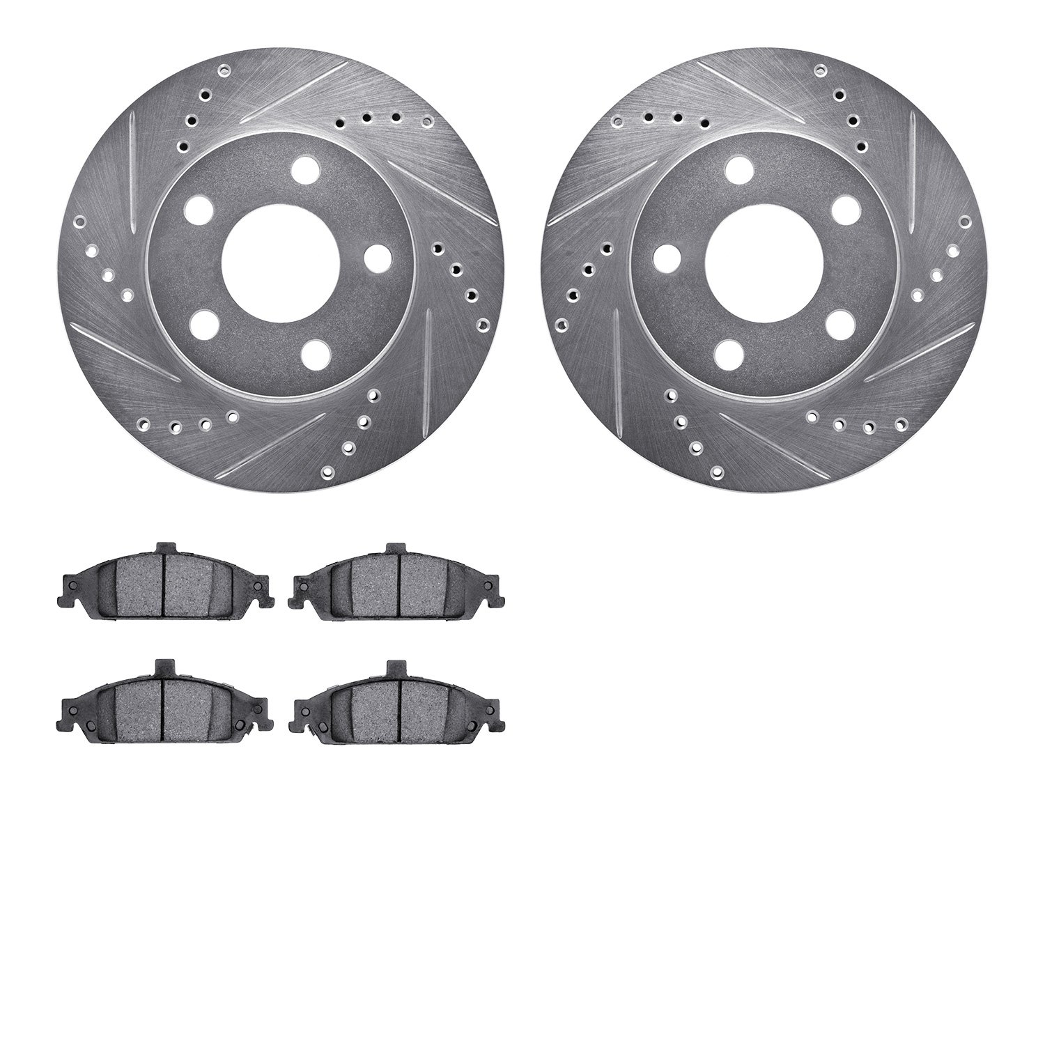 7302-47044 Drilled/Slotted Brake Rotor with 3000-Series Ceramic Brake Pads Kit [Silver], 1997-2005 GM, Position: Front