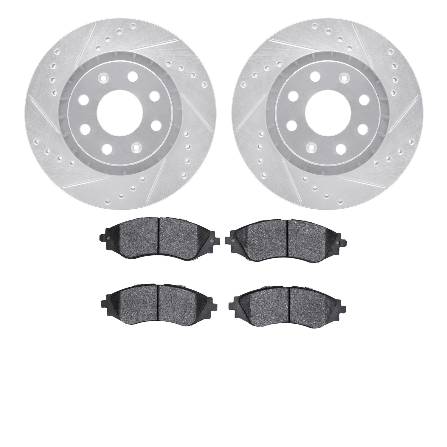 7302-47045 Drilled/Slotted Brake Rotor with 3000-Series Ceramic Brake Pads Kit [Silver], 2004-2017 GM, Position: Front