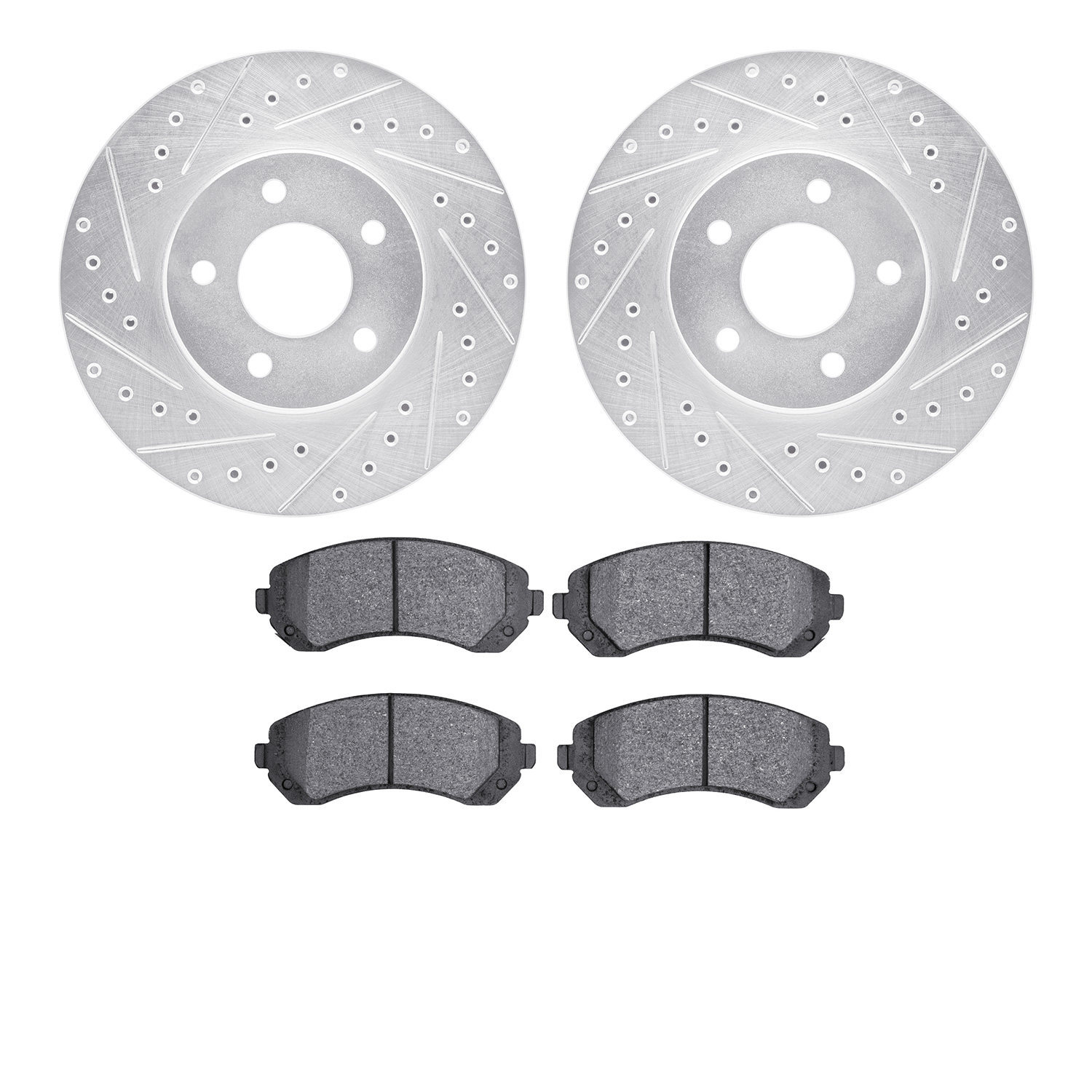 7302-47047 Drilled/Slotted Brake Rotor with 3000-Series Ceramic Brake Pads Kit [Silver], 2001-2007 GM, Position: Front