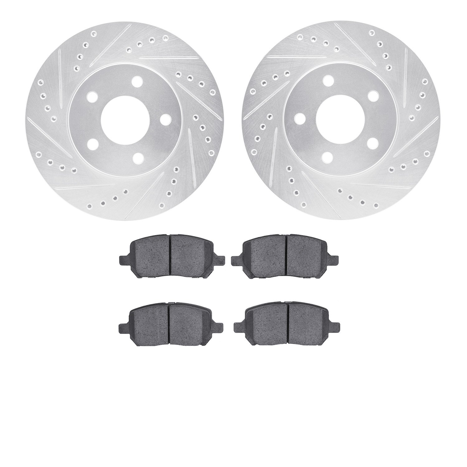 7302-47048 Drilled/Slotted Brake Rotor with 3000-Series Ceramic Brake Pads Kit [Silver], 2007-2010 GM, Position: Front