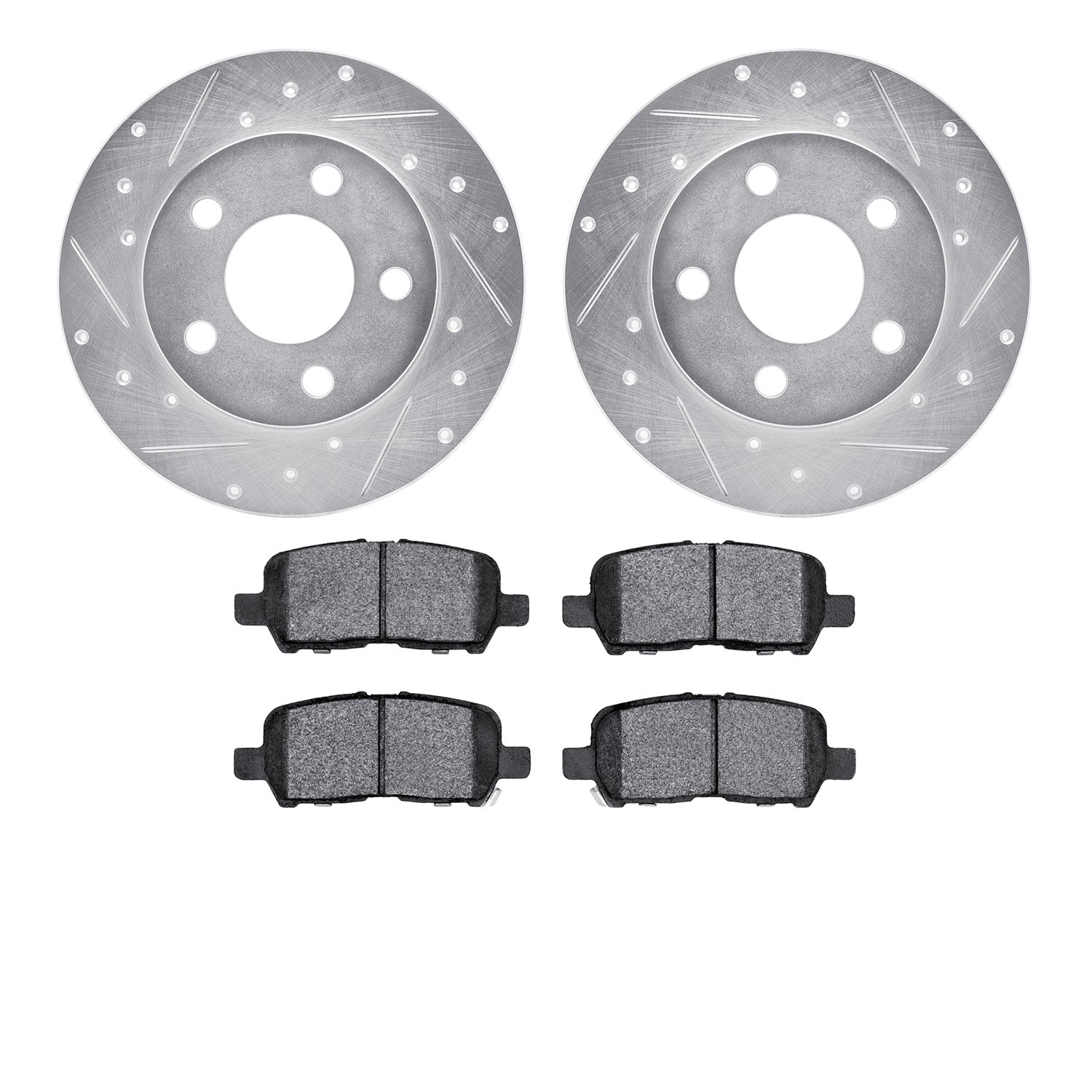 7302-47049 Drilled/Slotted Brake Rotor with 3000-Series Ceramic Brake Pads Kit [Silver], 2004-2016 GM, Position: Rear