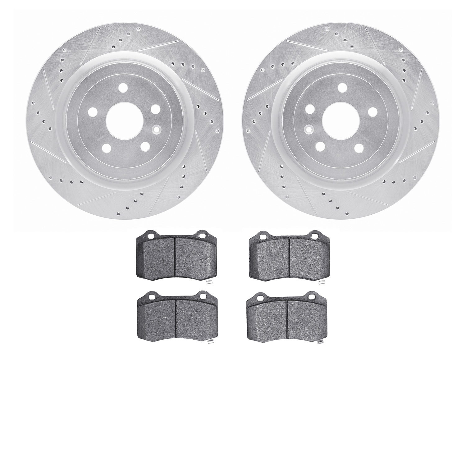7302-47054 Drilled/Slotted Brake Rotor with 3000-Series Ceramic Brake Pads Kit [Silver], Fits Select GM, Position: Rear