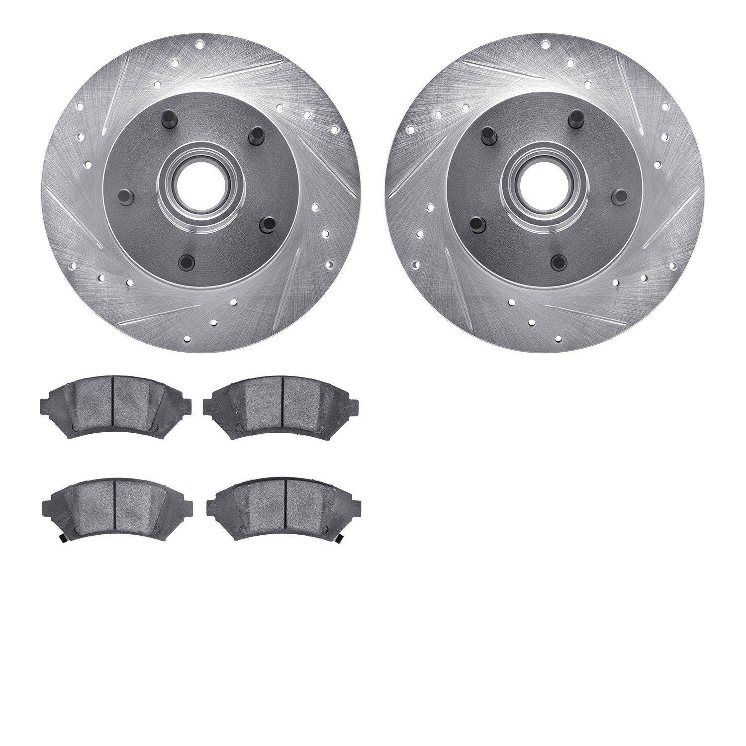7302-47055 Drilled/Slotted Brake Rotor with 3000-Series Ceramic Brake Pads Kit [Silver], 2005-2005 GM, Position: Front