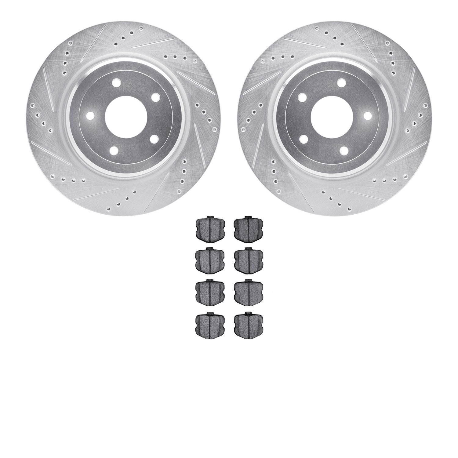 7302-47059 Drilled/Slotted Brake Rotor with 3000-Series Ceramic Brake Pads Kit [Silver], 2006-2013 GM, Position: Rear