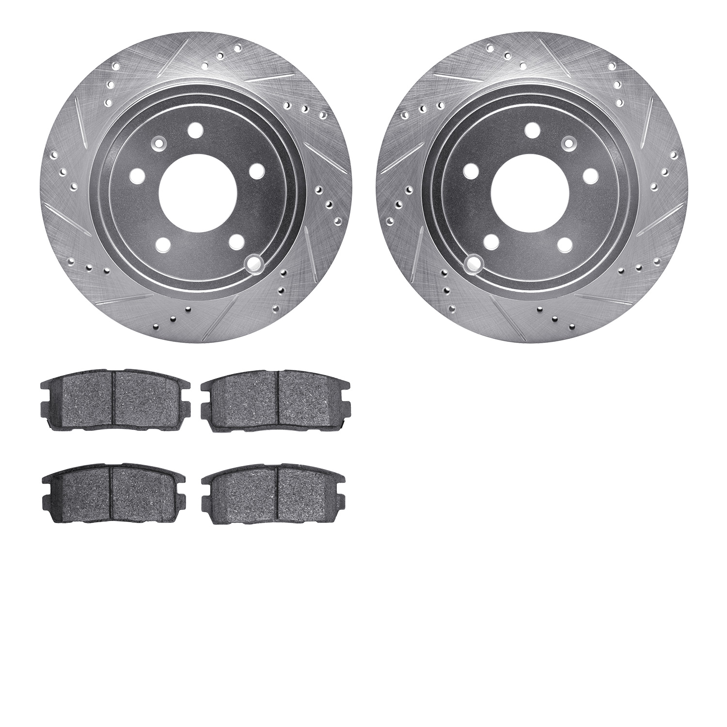 7302-47061 Drilled/Slotted Brake Rotor with 3000-Series Ceramic Brake Pads Kit [Silver], 2007-2015 GM, Position: Rear