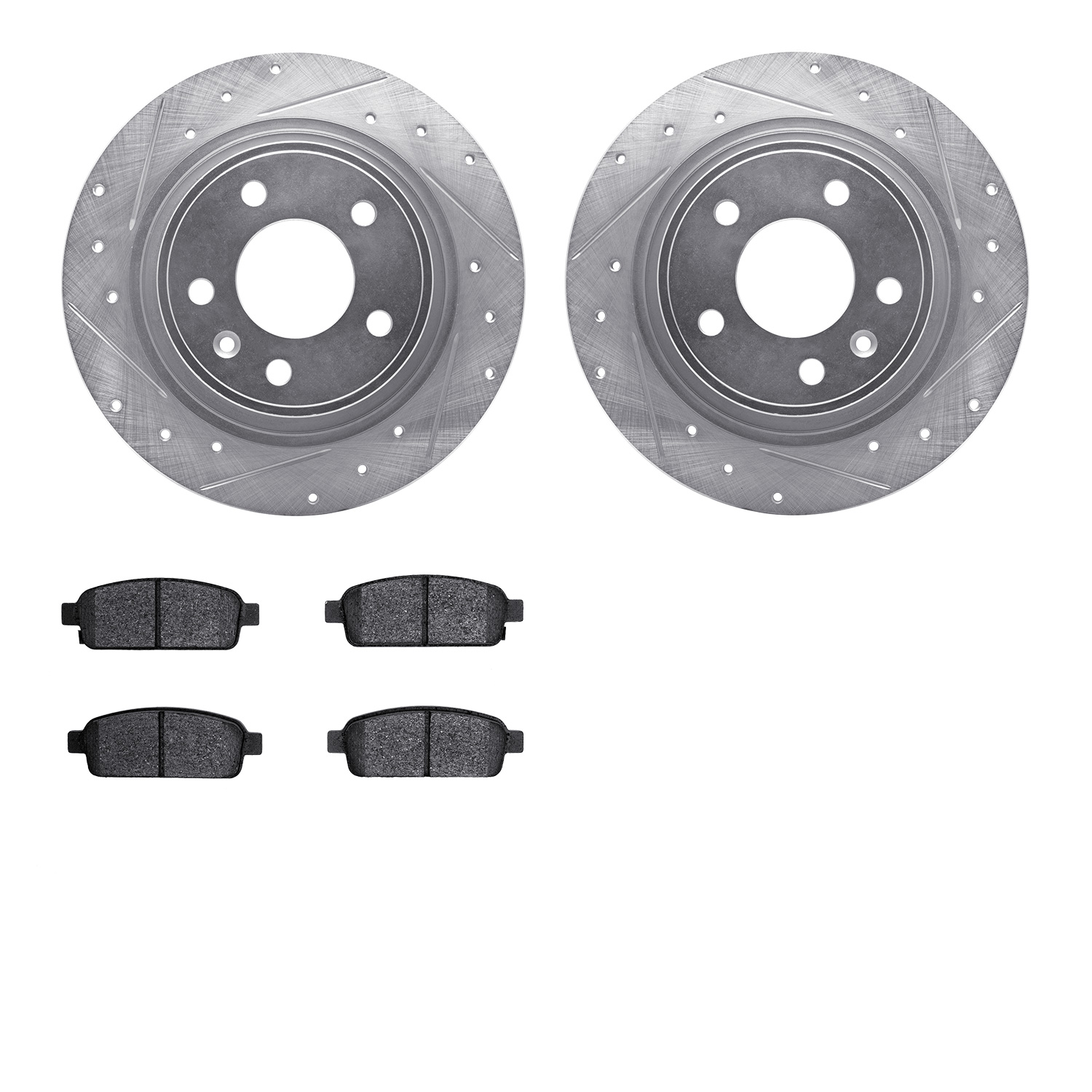 7302-47064 Drilled/Slotted Brake Rotor with 3000-Series Ceramic Brake Pads Kit [Silver], 2011-2019 GM, Position: Rear