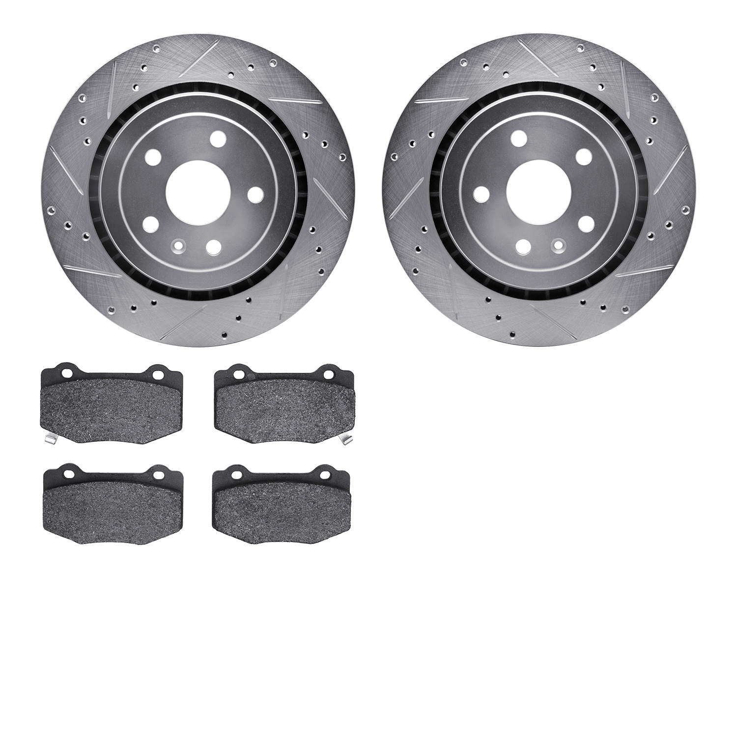 7302-47068 Drilled/Slotted Brake Rotor with 3000-Series Ceramic Brake Pads Kit [Silver], Fits Select GM, Position: Rear