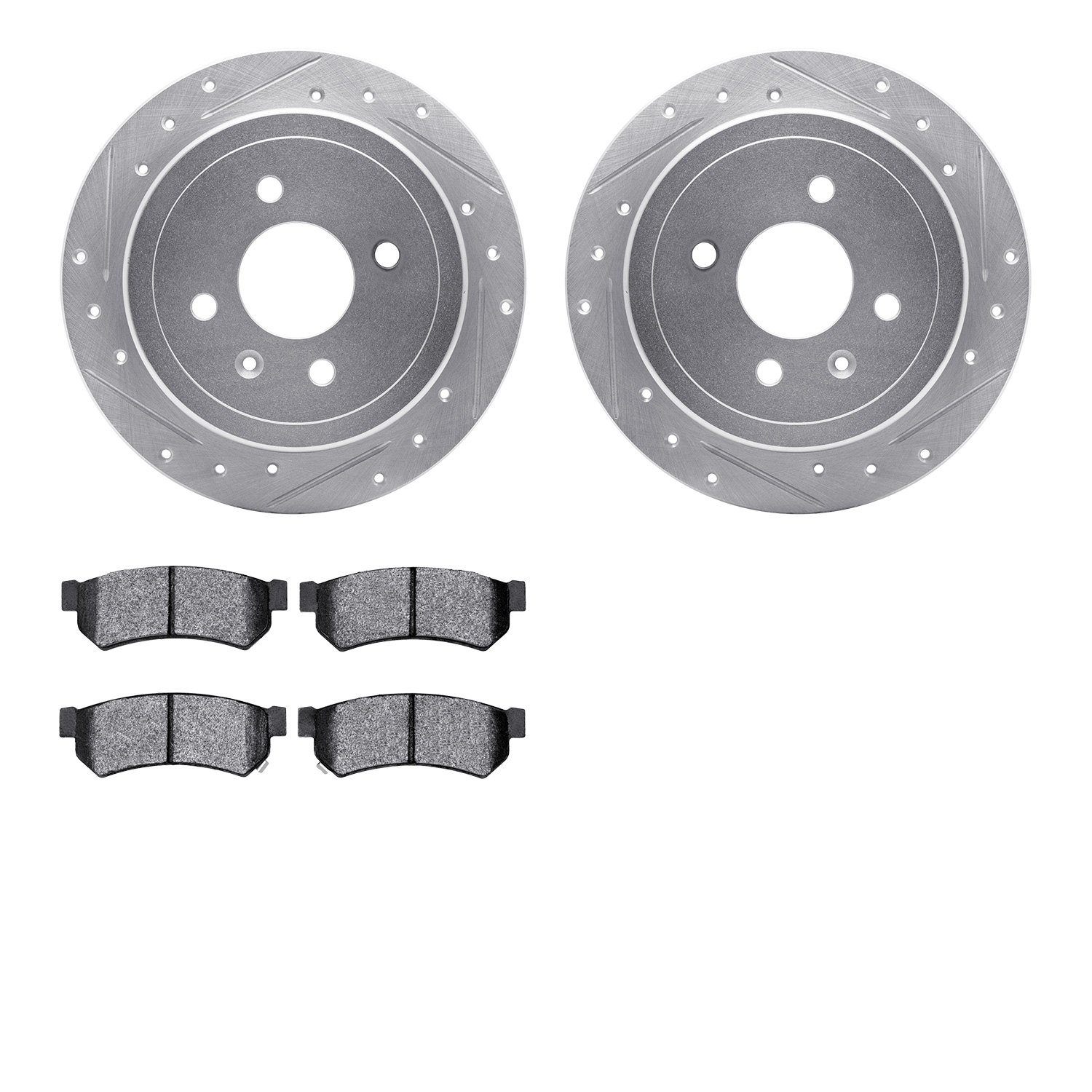 7302-47069 Drilled/Slotted Brake Rotor with 3000-Series Ceramic Brake Pads Kit [Silver], 2014-2016 GM, Position: Rear