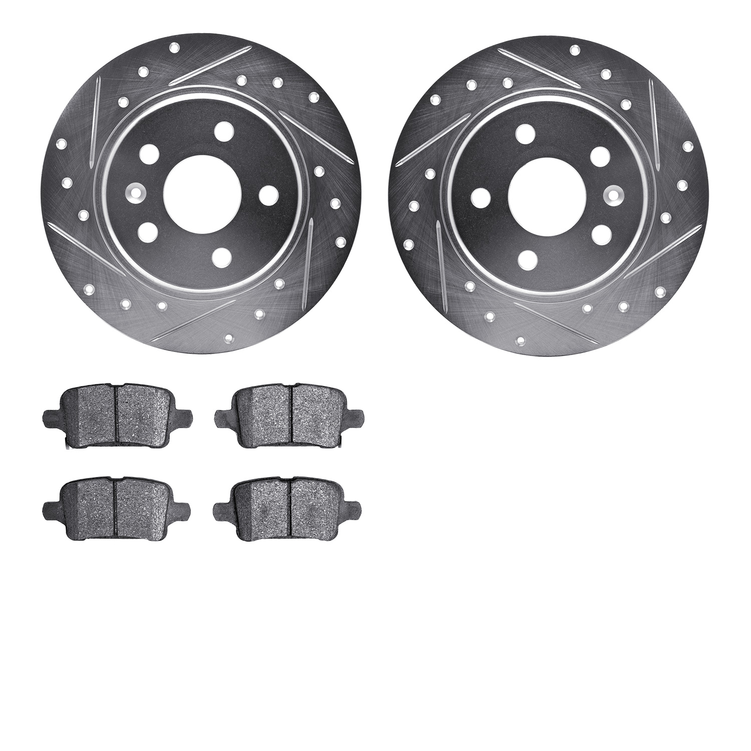7302-47072 Drilled/Slotted Brake Rotor with 3000-Series Ceramic Brake Pads Kit [Silver], Fits Select GM, Position: Rear