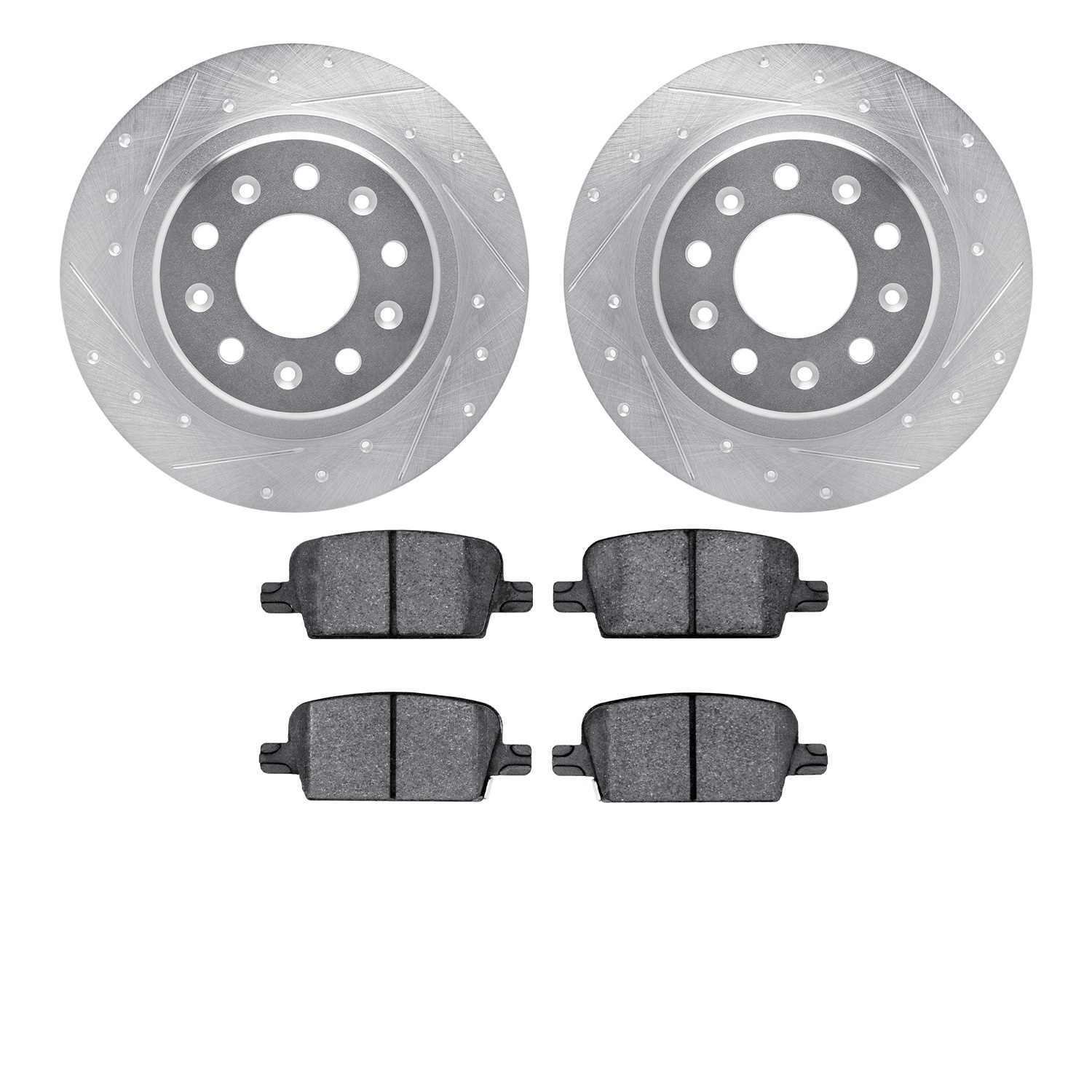 7302-47078 Drilled/Slotted Brake Rotor with 3000-Series Ceramic Brake Pads Kit [Silver], Fits Select GM, Position: Rear