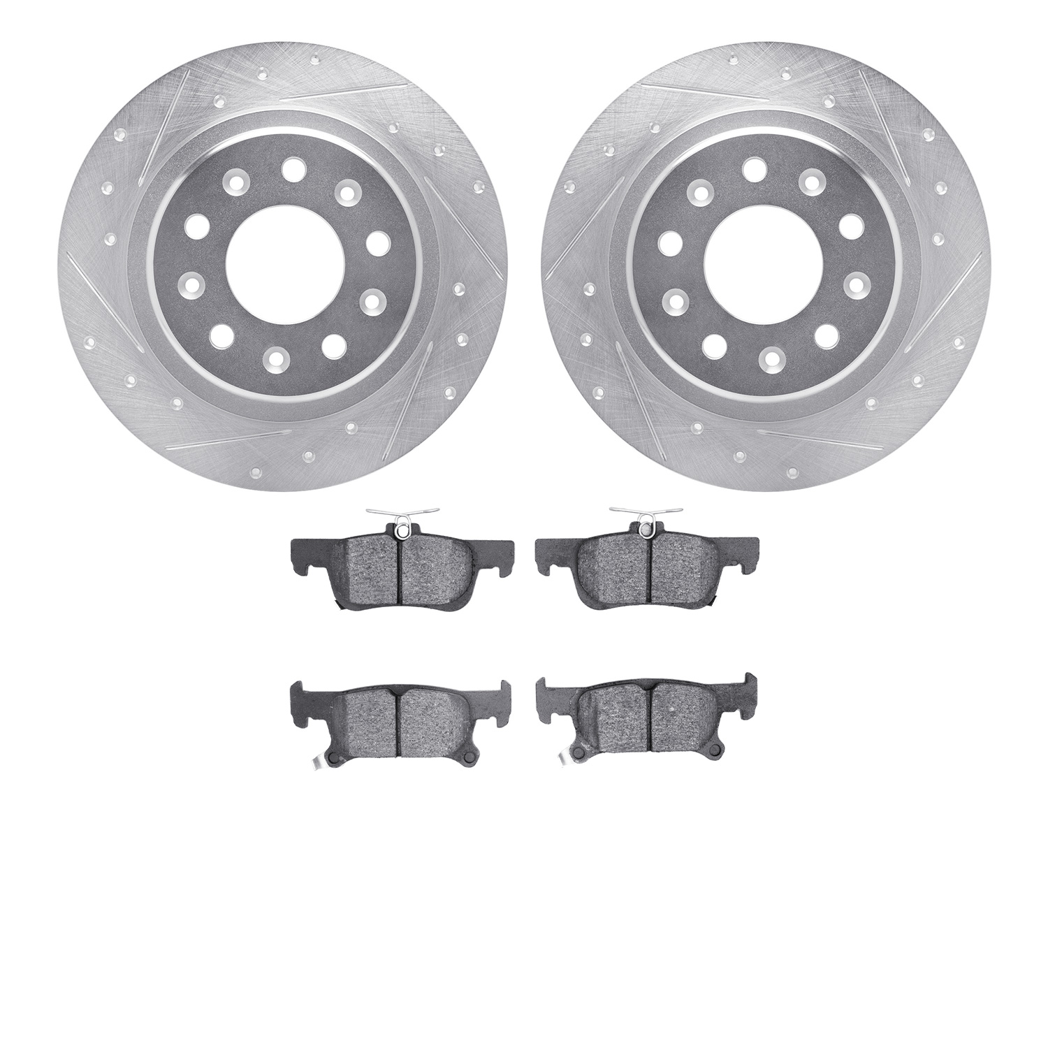 7302-47079 Drilled/Slotted Brake Rotor with 3000-Series Ceramic Brake Pads Kit [Silver], 2017-2018 GM, Position: Rear