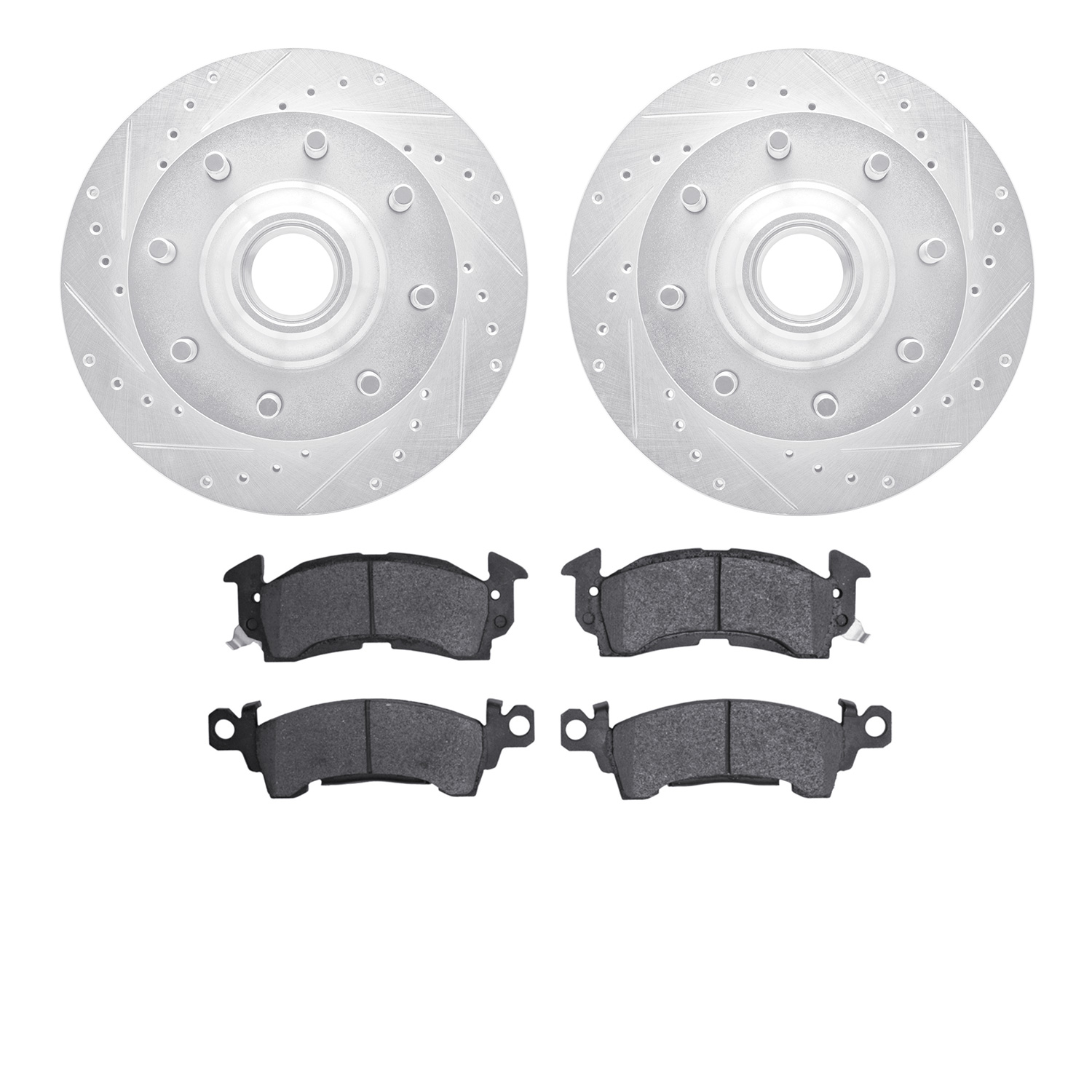 7302-48002 Drilled/Slotted Brake Rotor with 3000-Series Ceramic Brake Pads Kit [Silver], 1971-1989 GM, Position: Front