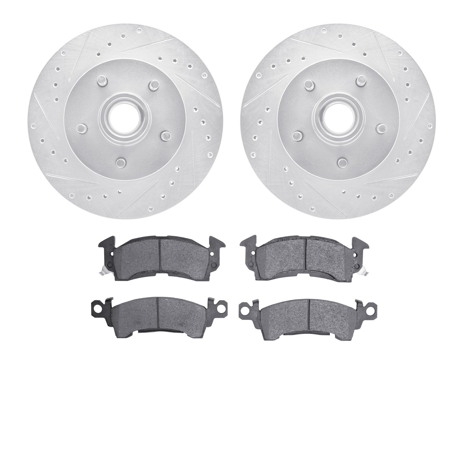 7302-48003 Drilled/Slotted Brake Rotor with 3000-Series Ceramic Brake Pads Kit [Silver], 1983-1992 GM, Position: Front