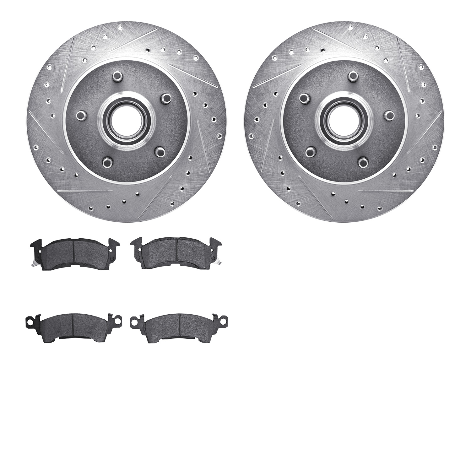 7302-48004 Drilled/Slotted Brake Rotor with 3000-Series Ceramic Brake Pads Kit [Silver], 1990-2002 GM, Position: Front