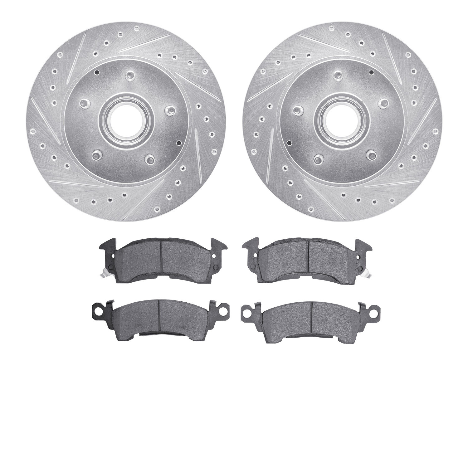 7302-48006 Drilled/Slotted Brake Rotor with 3000-Series Ceramic Brake Pads Kit [Silver], 1993-1995 GM, Position: Front