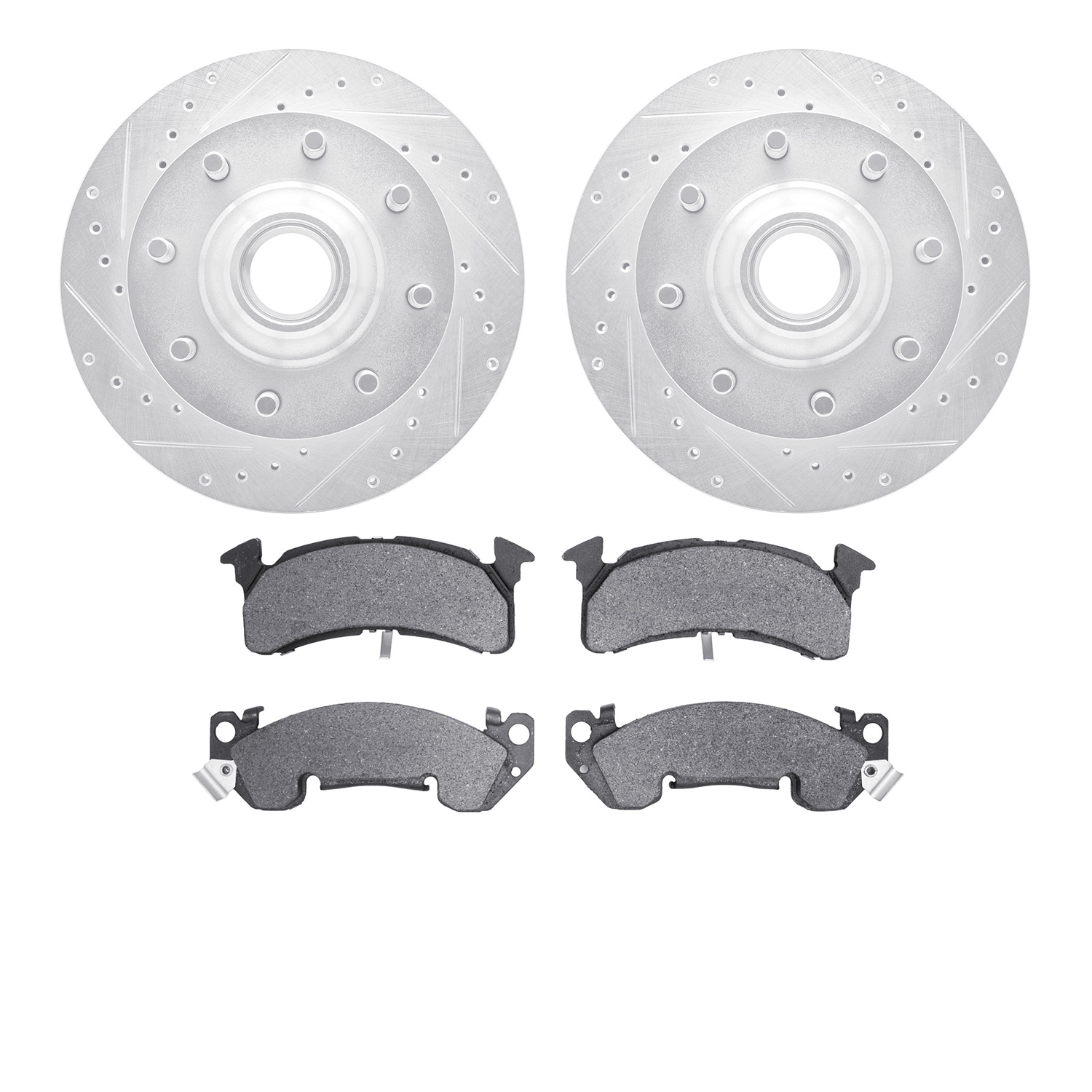 7302-48010 Drilled/Slotted Brake Rotor with 3000-Series Ceramic Brake Pads Kit [Silver], 1978-1993 GM, Position: Front