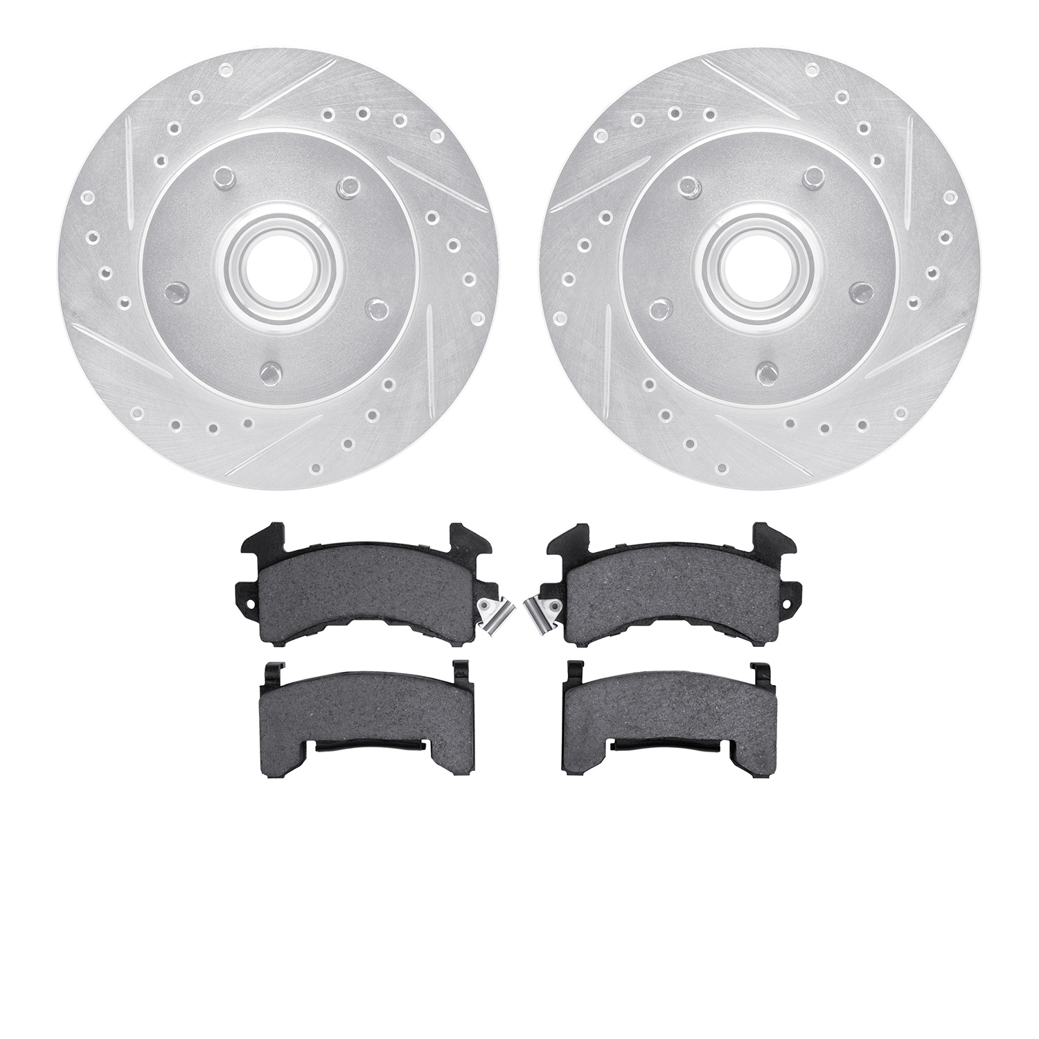 7302-48015 Drilled/Slotted Brake Rotor with 3000-Series Ceramic Brake Pads Kit [Silver], 1991-2003 GM, Position: Front