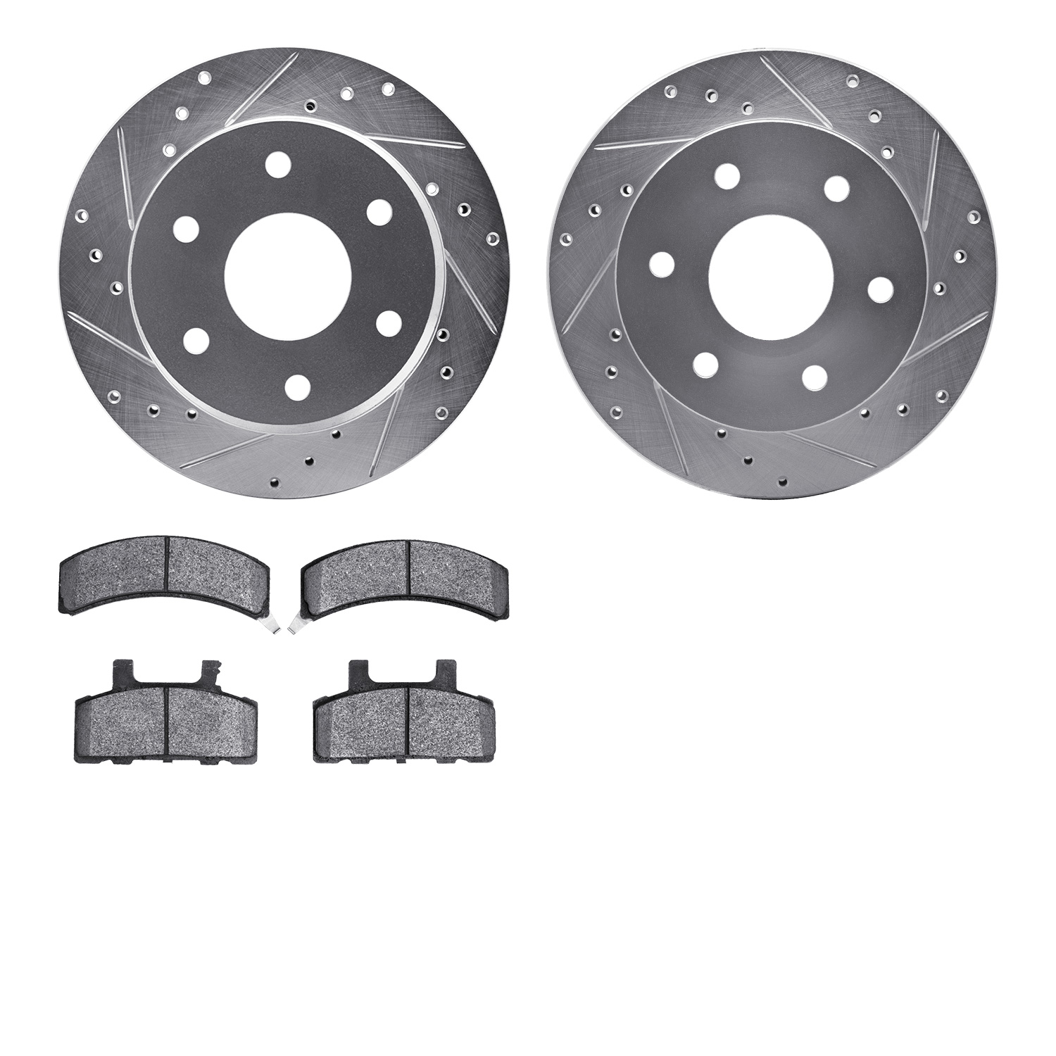 7302-48017 Drilled/Slotted Brake Rotor with 3000-Series Ceramic Brake Pads Kit [Silver], 1988-1991 GM, Position: Front