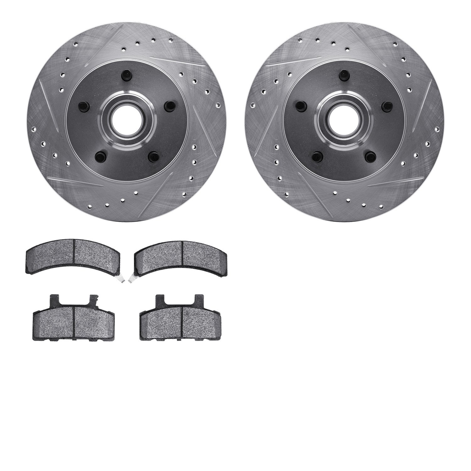 7302-48018 Drilled/Slotted Brake Rotor with 3000-Series Ceramic Brake Pads Kit [Silver], 1988-1991 GM, Position: Front