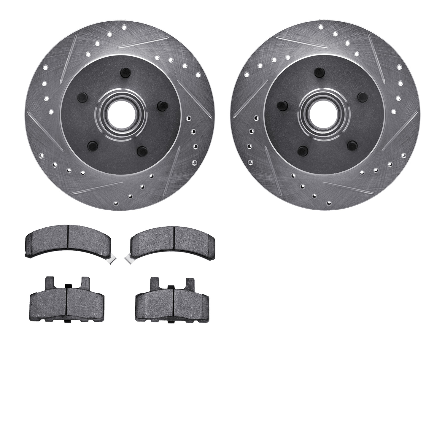 7302-48020 Drilled/Slotted Brake Rotor with 3000-Series Ceramic Brake Pads Kit [Silver], 1988-1994 GM, Position: Front