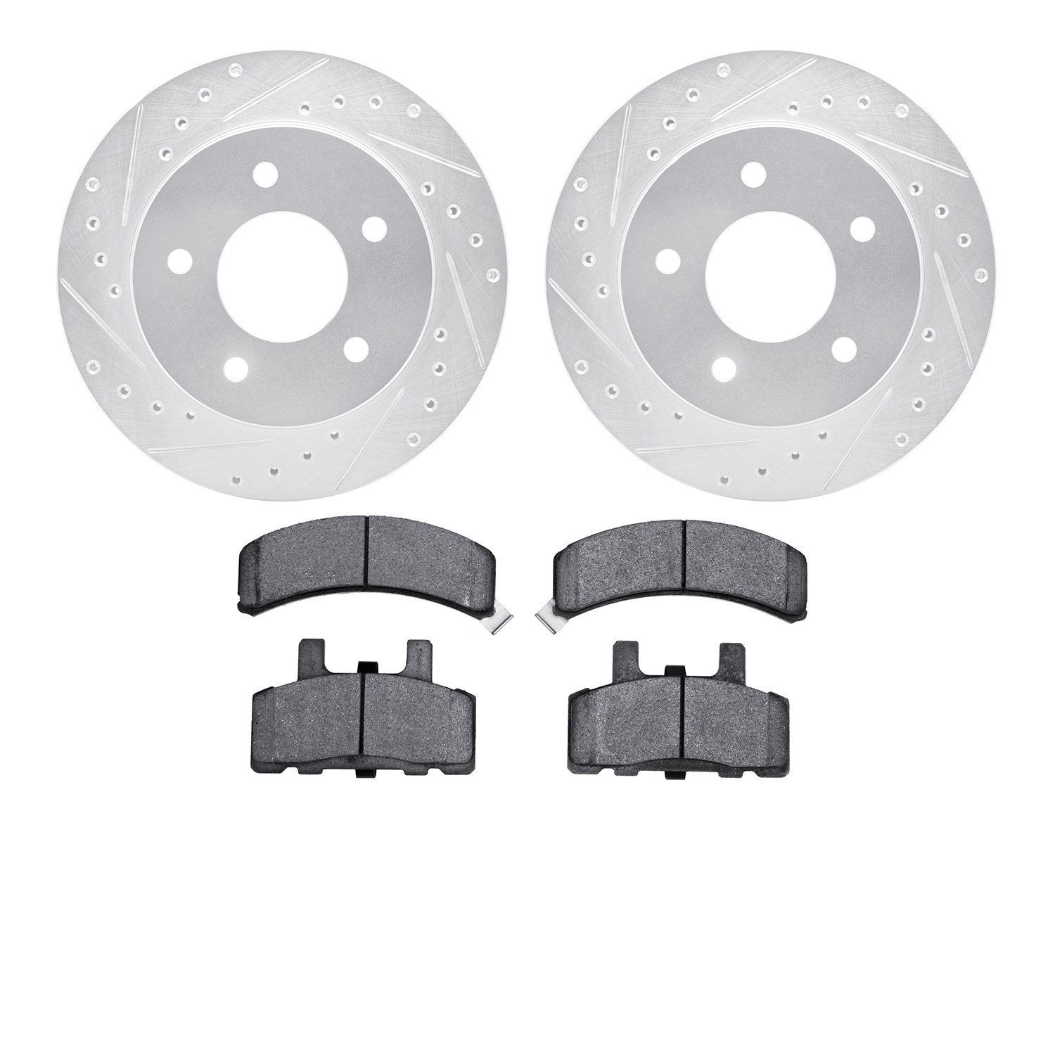 7302-48022 Drilled/Slotted Brake Rotor with 3000-Series Ceramic Brake Pads Kit [Silver], 1990-2002 GM, Position: Front