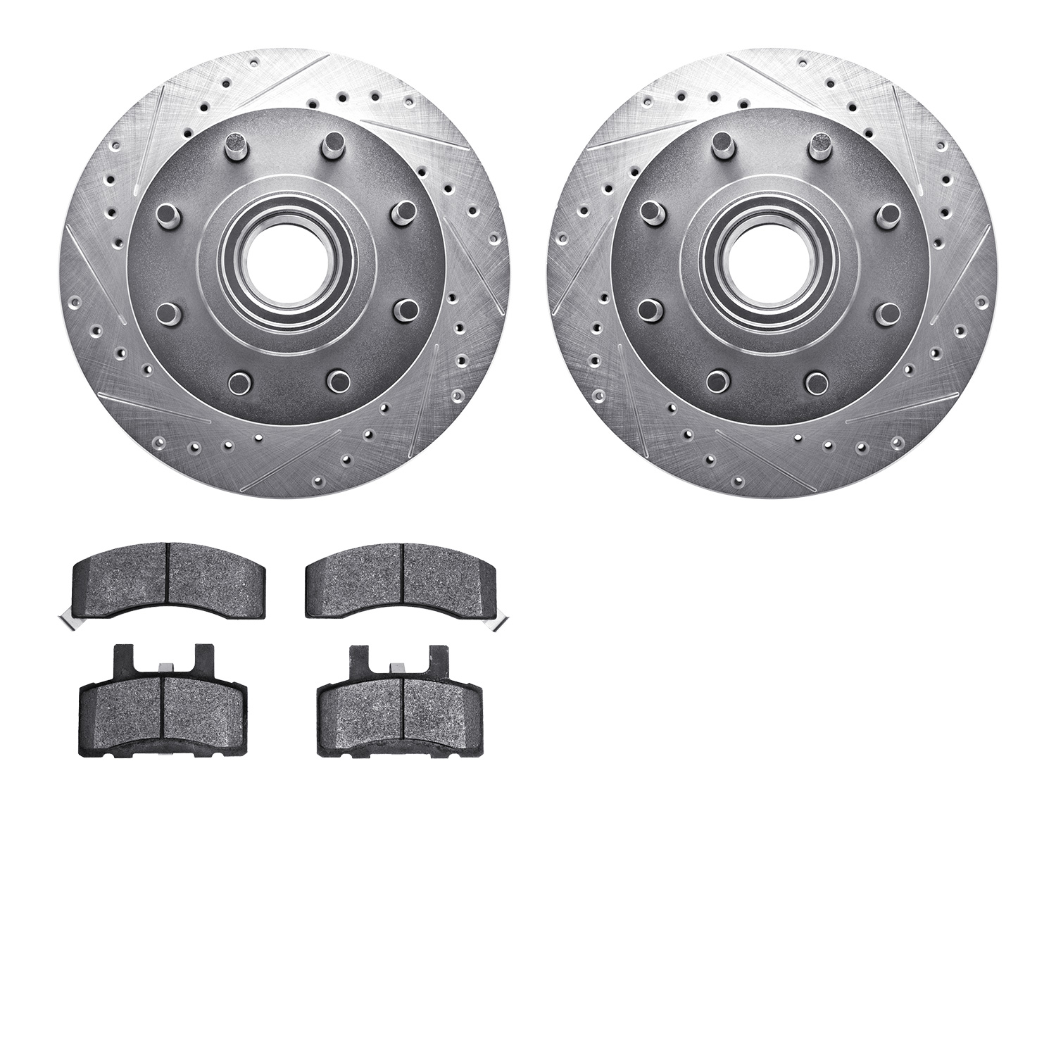 7302-48028 Drilled/Slotted Brake Rotor with 3000-Series Ceramic Brake Pads Kit [Silver], 1992-2002 GM, Position: Front